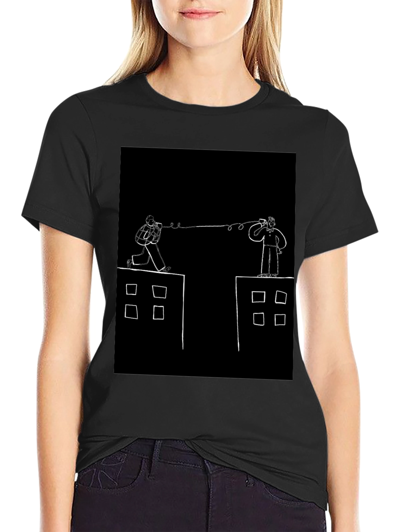 Retro Communication Graphic Black T-Shirt