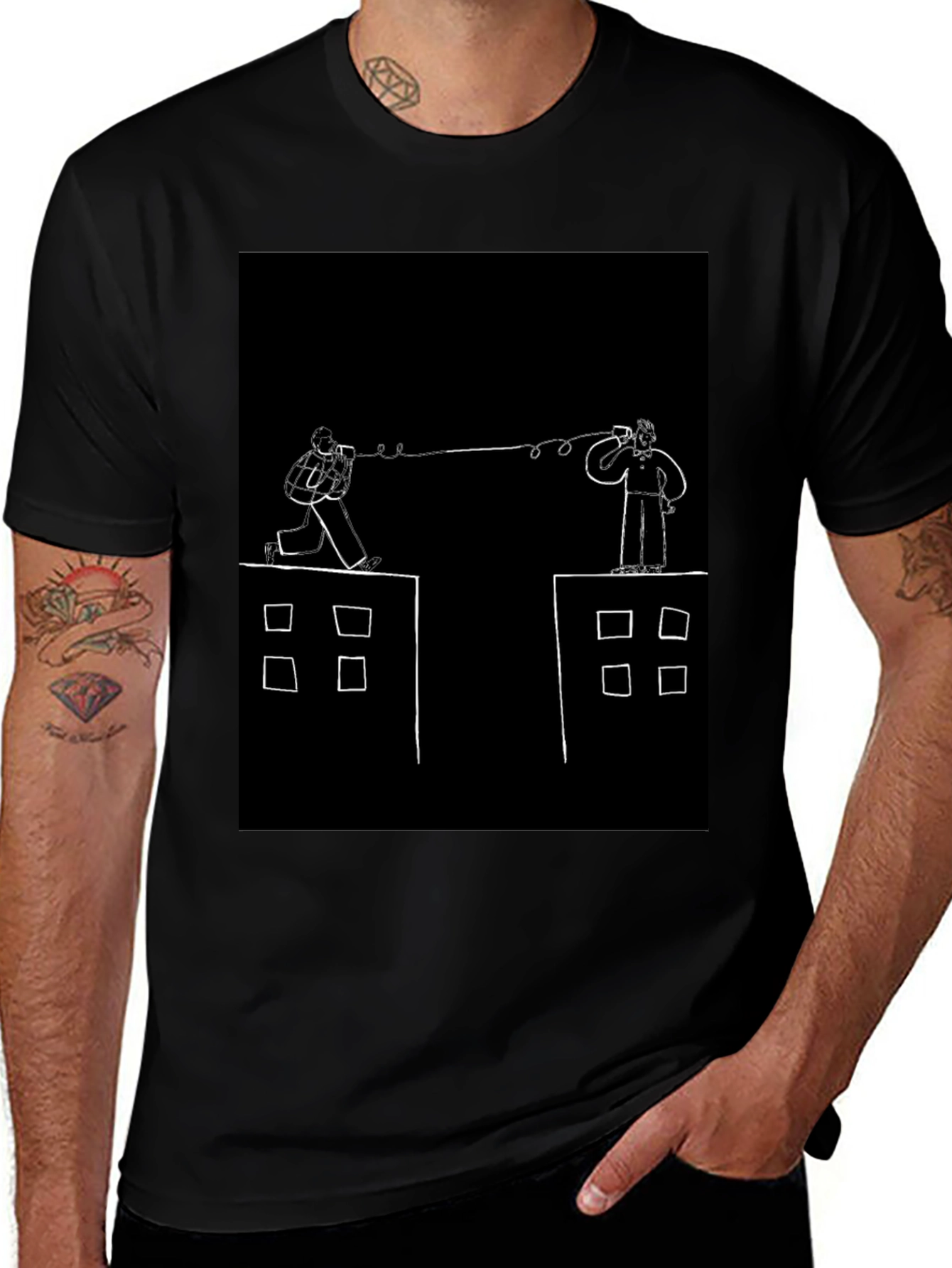 Retro Communication Graphic Black T-Shirt