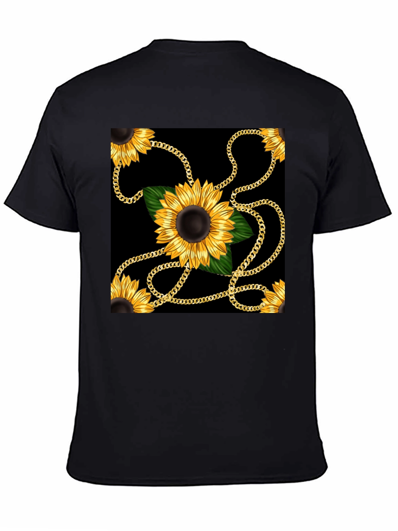 Sunflower Chain Print Black T-Shirt