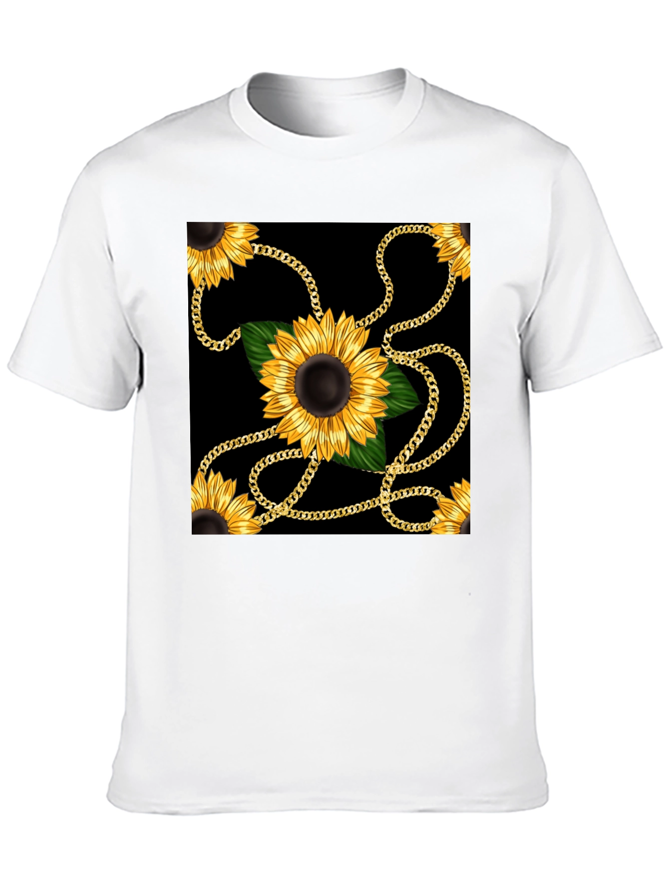 Sunflower Chain Print Black T-Shirt