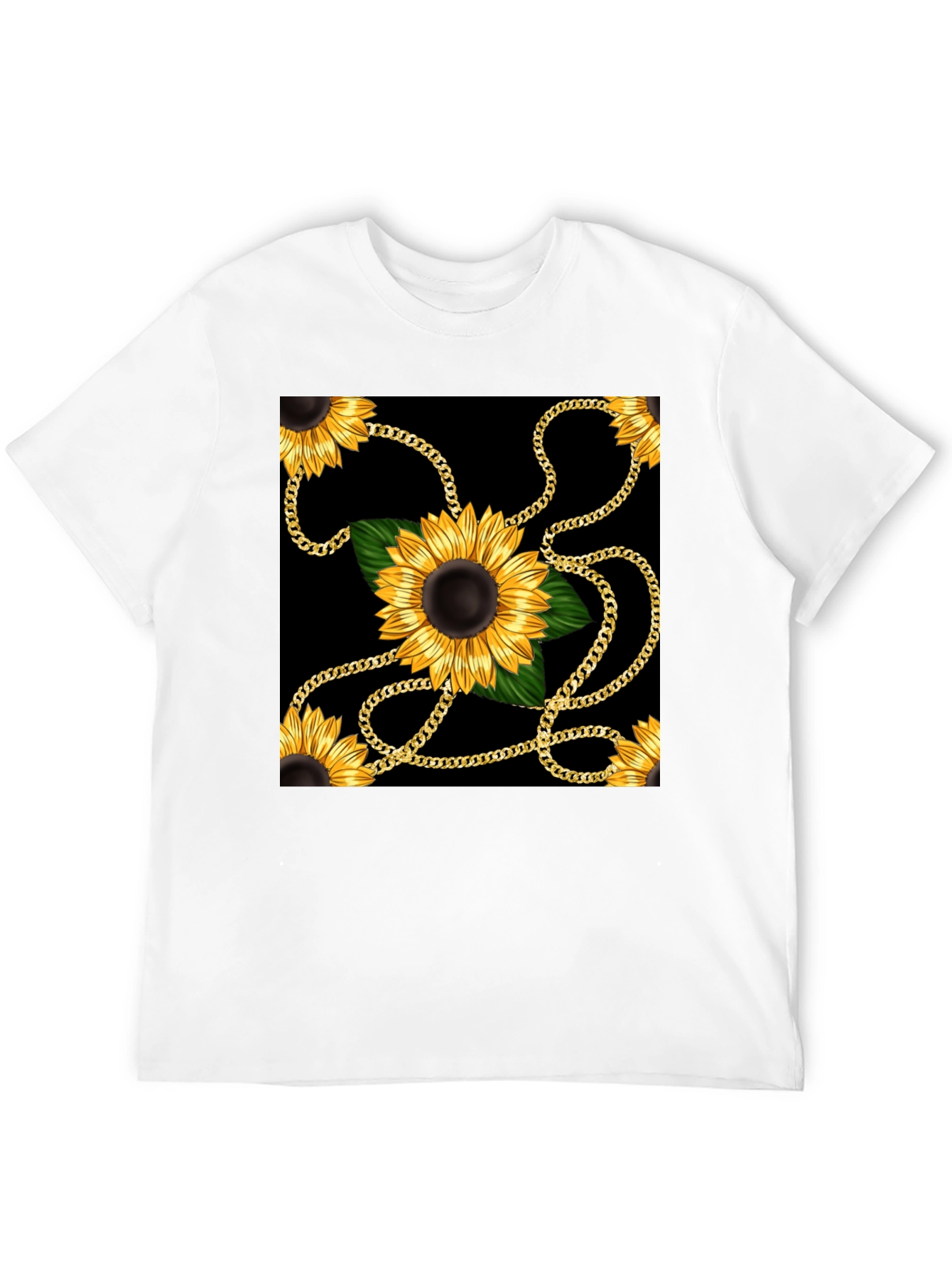 Sunflower Chain Print Black T-Shirt