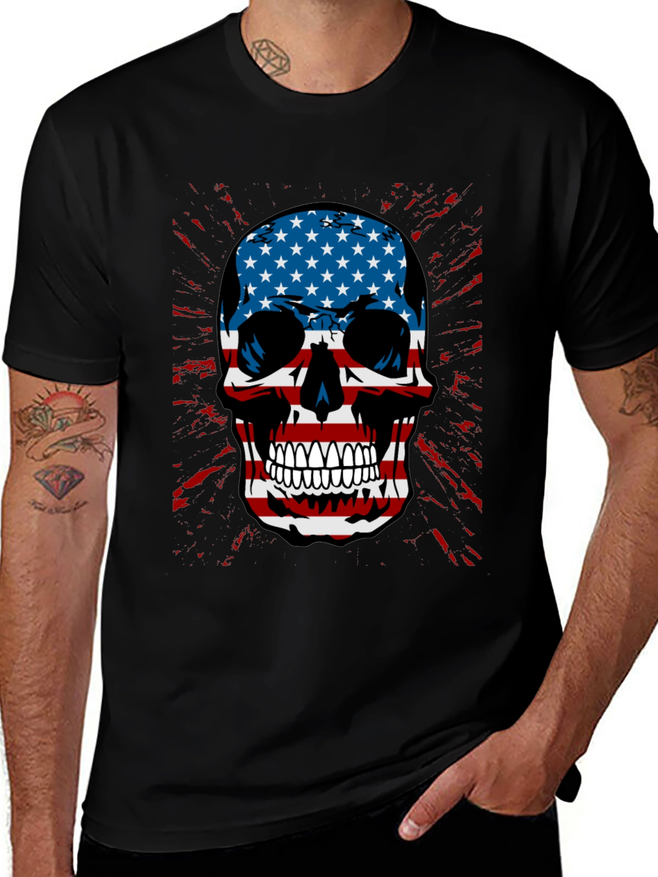 American Flag Skull Graphic T-Shirt