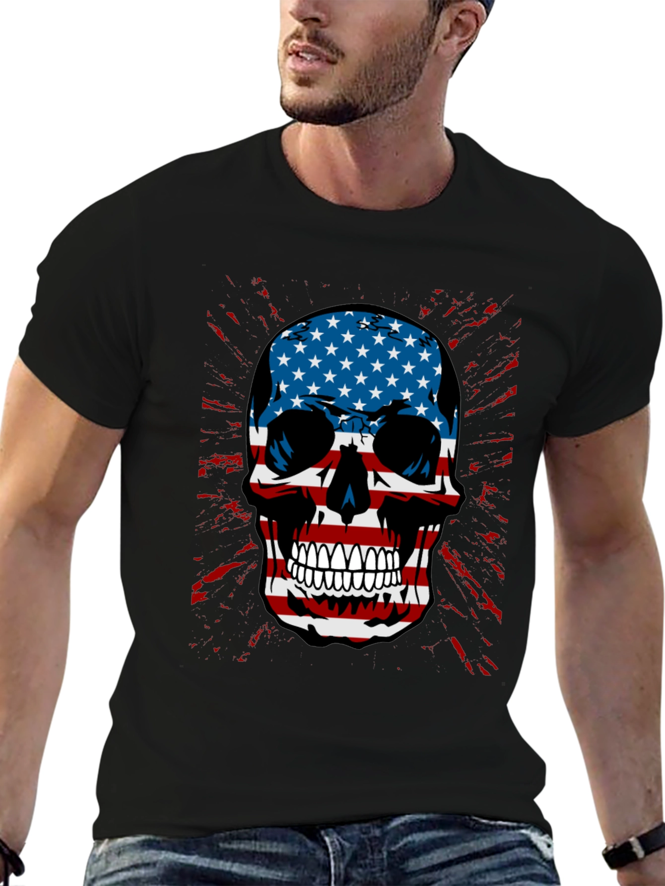 American Flag Skull Graphic T-Shirt