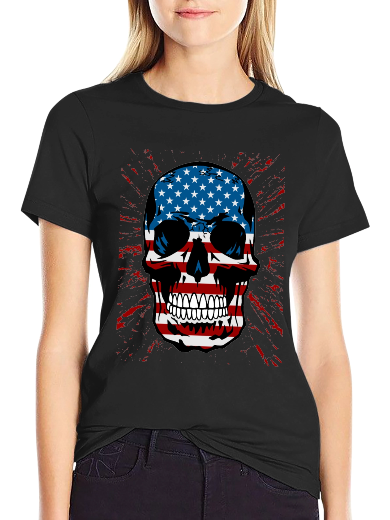 American Flag Skull Graphic T-Shirt
