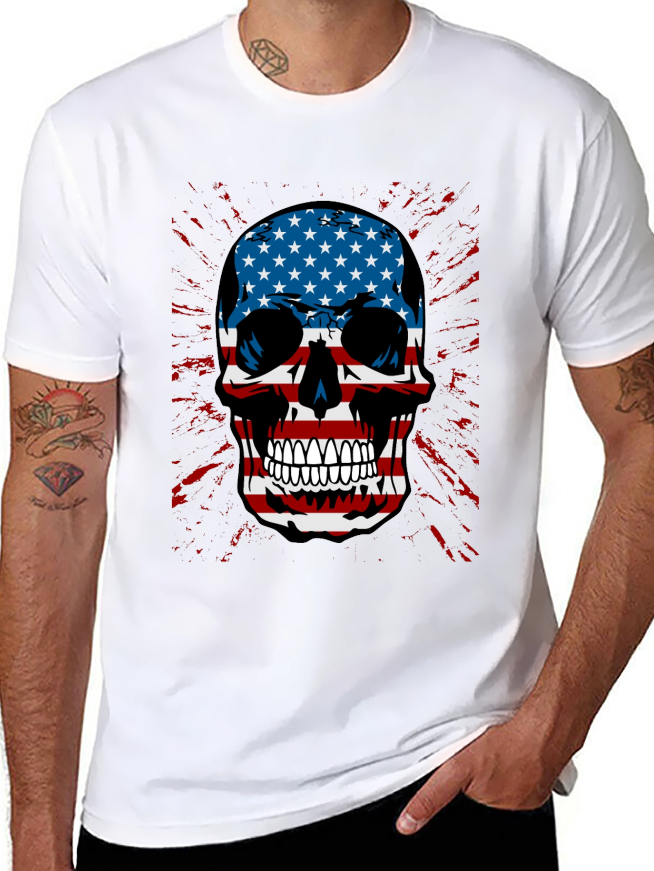American Flag Skull Graphic T-Shirt