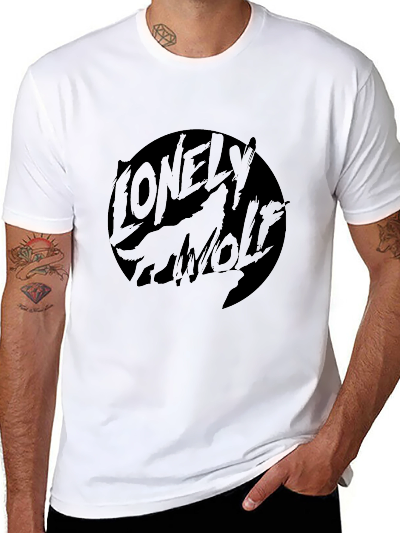 Lonely Wolf Graphic T-Shirt - Black Crew Neck