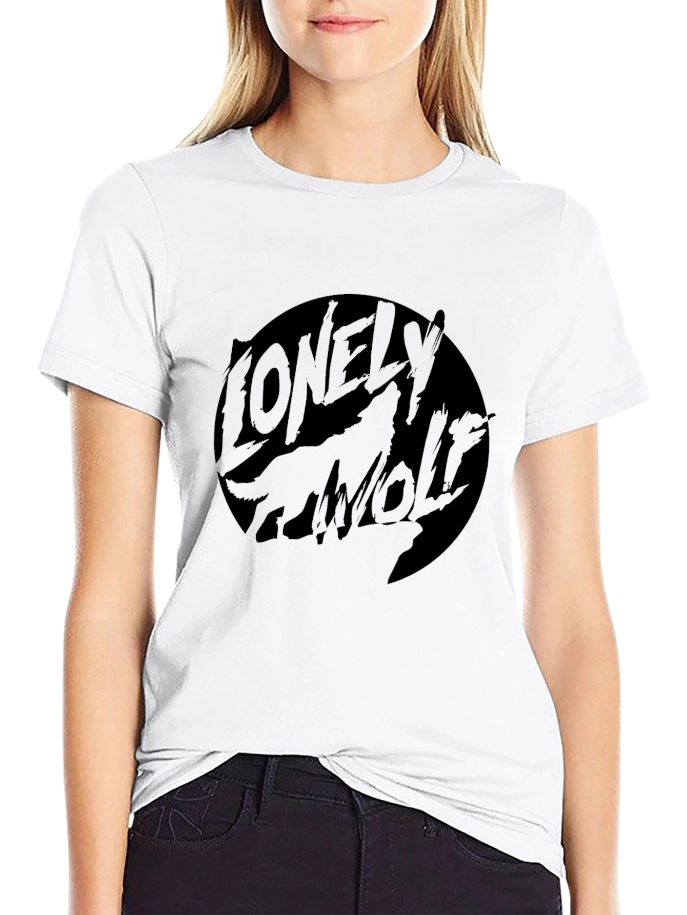 Lonely Wolf Graphic T-Shirt - Black Crew Neck