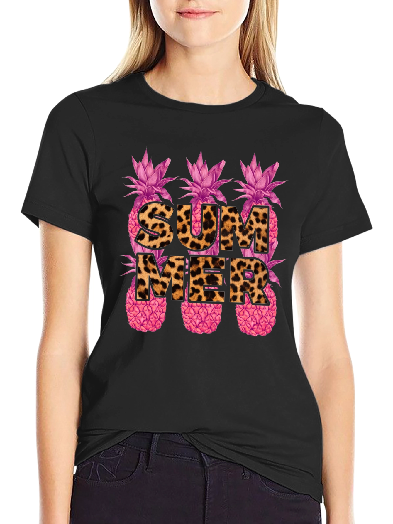 Leopard Print Summer Pineapple Graphic Tee