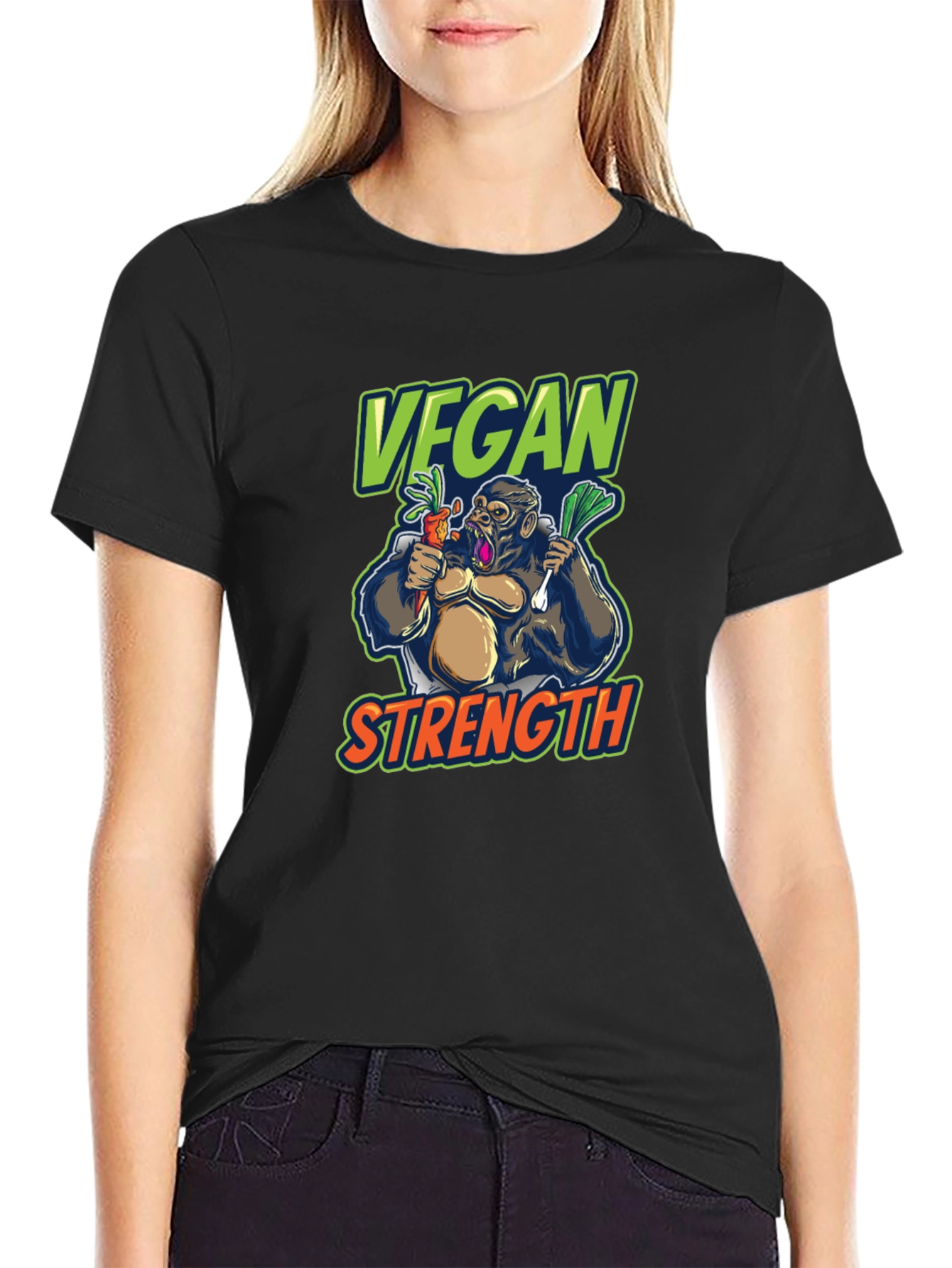 Vegan Strength Gorilla T-Shirt - Black