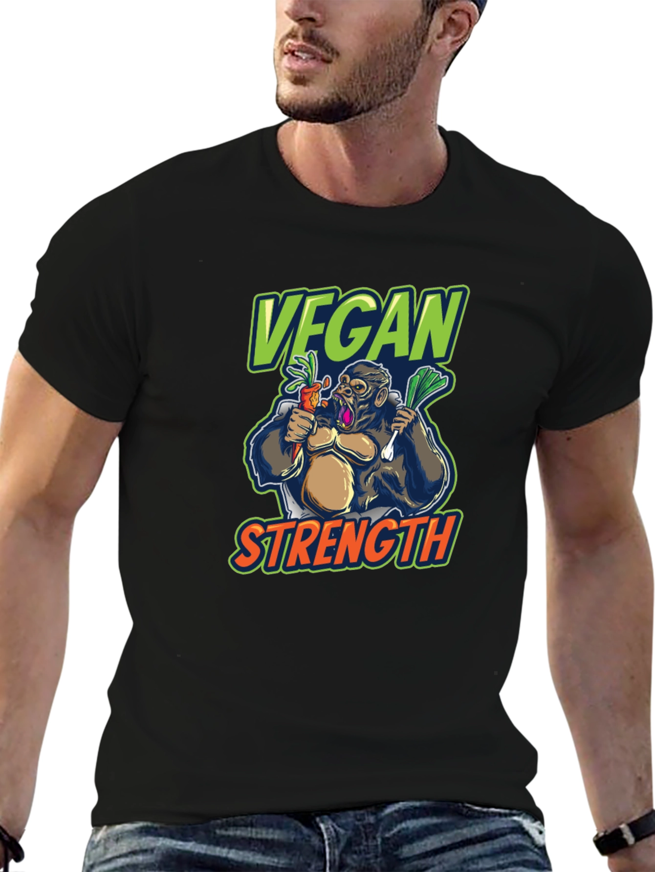 Vegan Strength Gorilla T-Shirt - Black