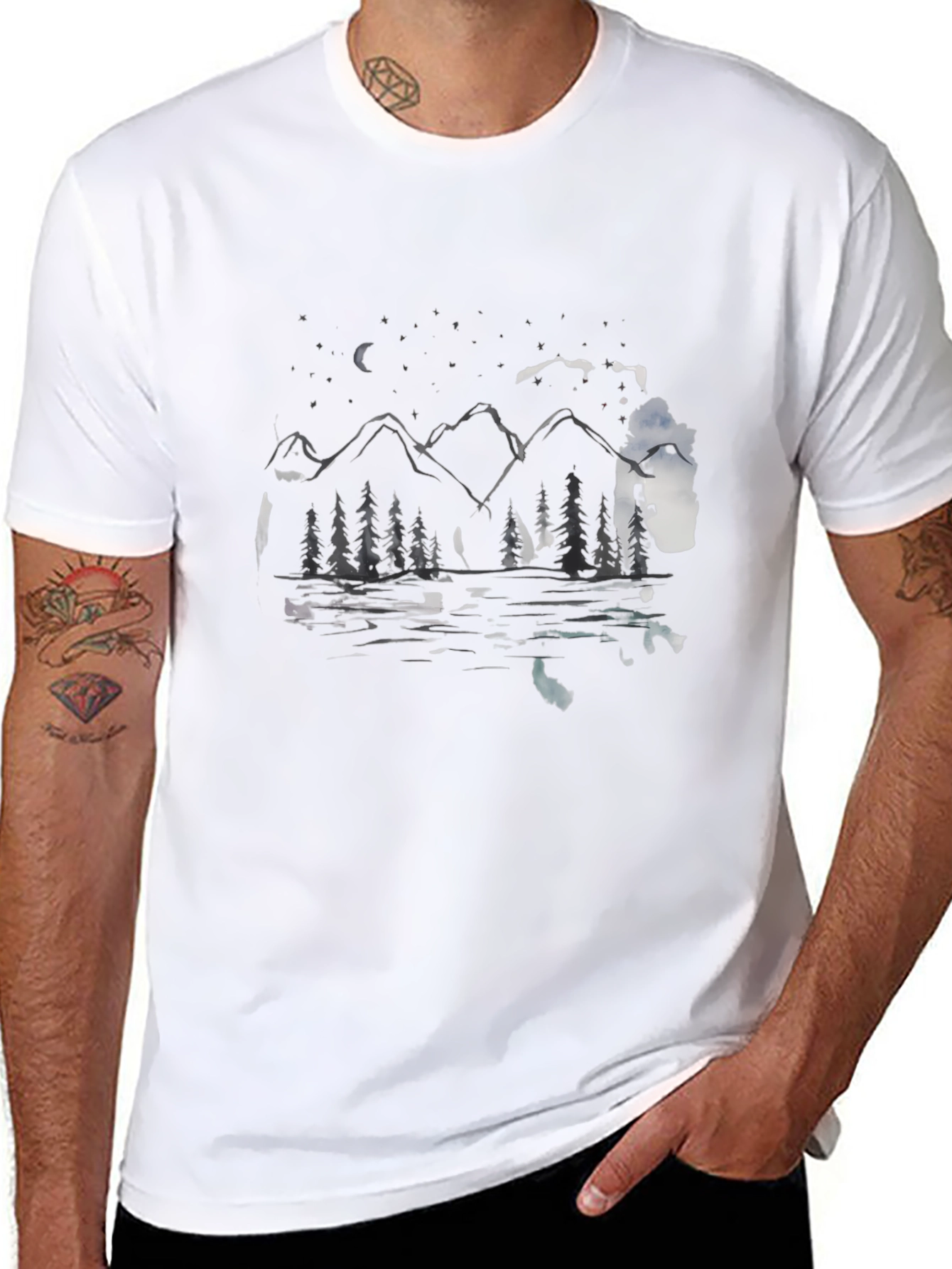 Mountain Lake Scene Graphic Tee