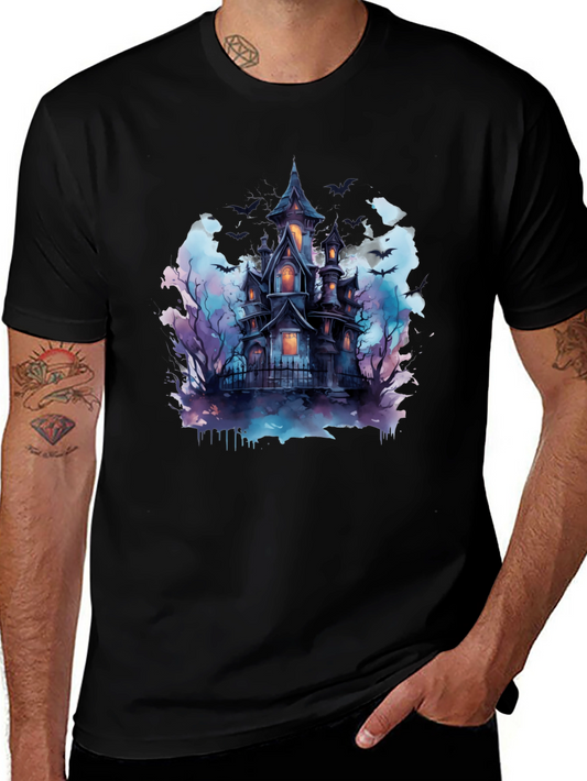 Spooky Haunted House Graphic Tee - Halloween Shirt