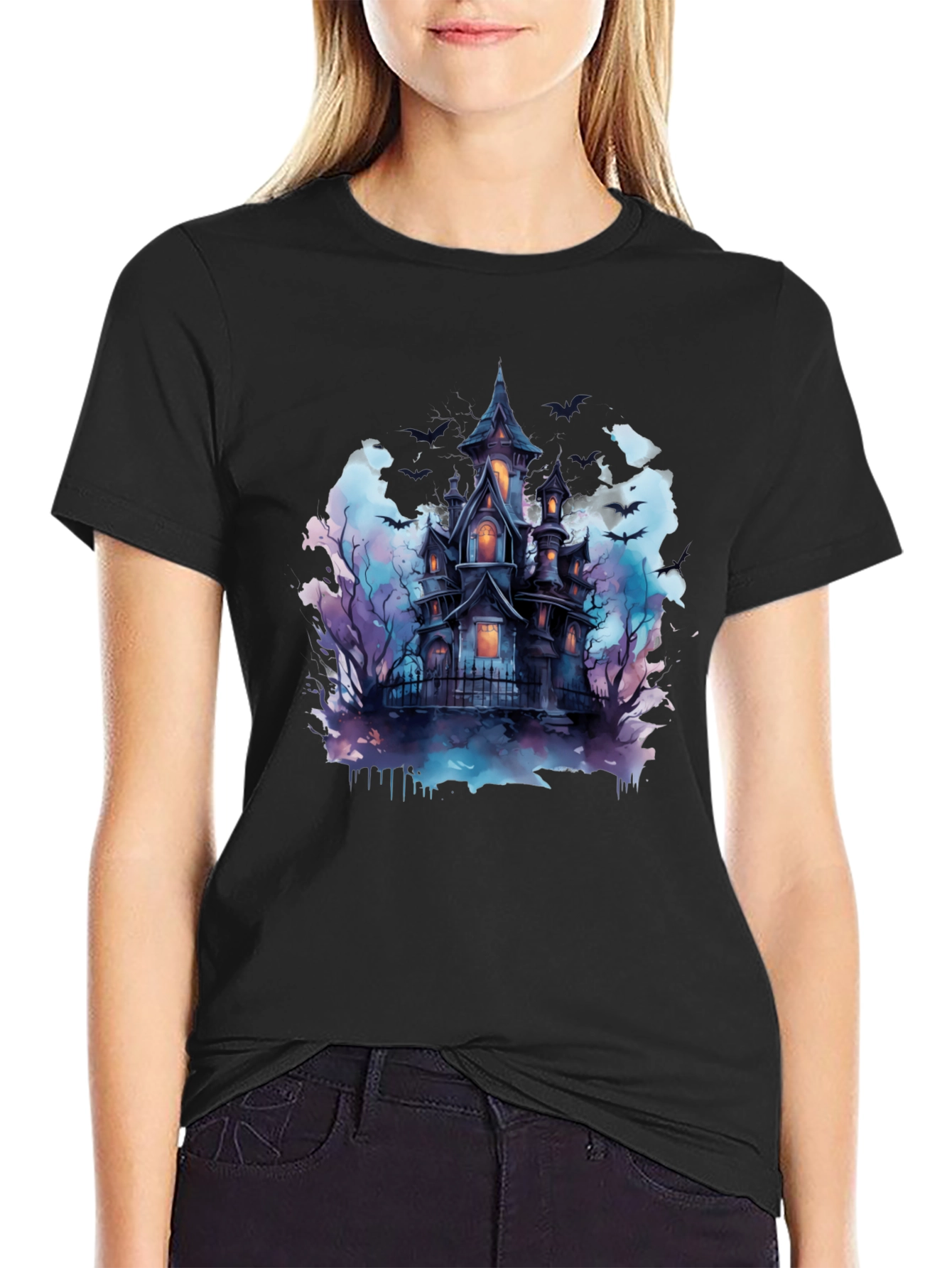 Spooky Haunted House Graphic Tee - Halloween Shirt