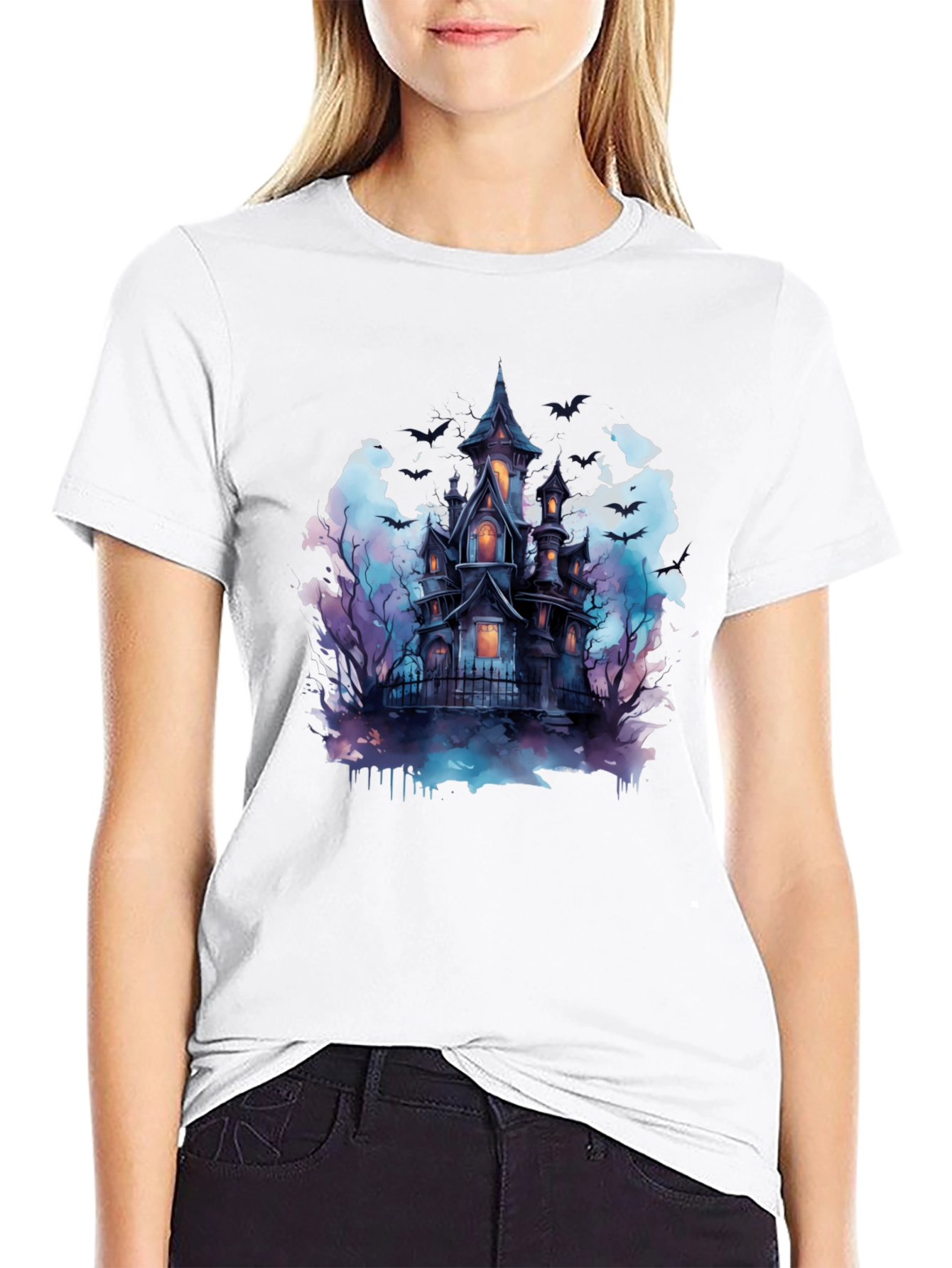 Spooky Haunted House Graphic Tee - Halloween Shirt