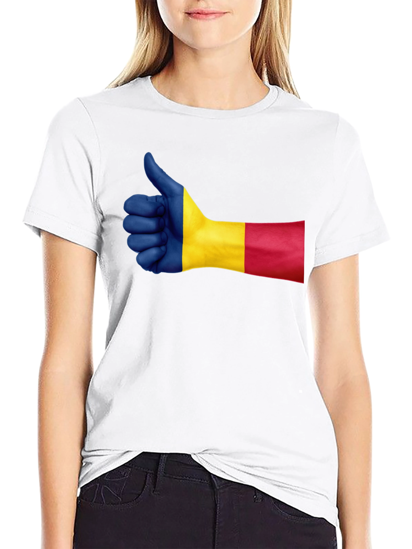 Romania Flag Thumbs Up Graphic Tee - Black