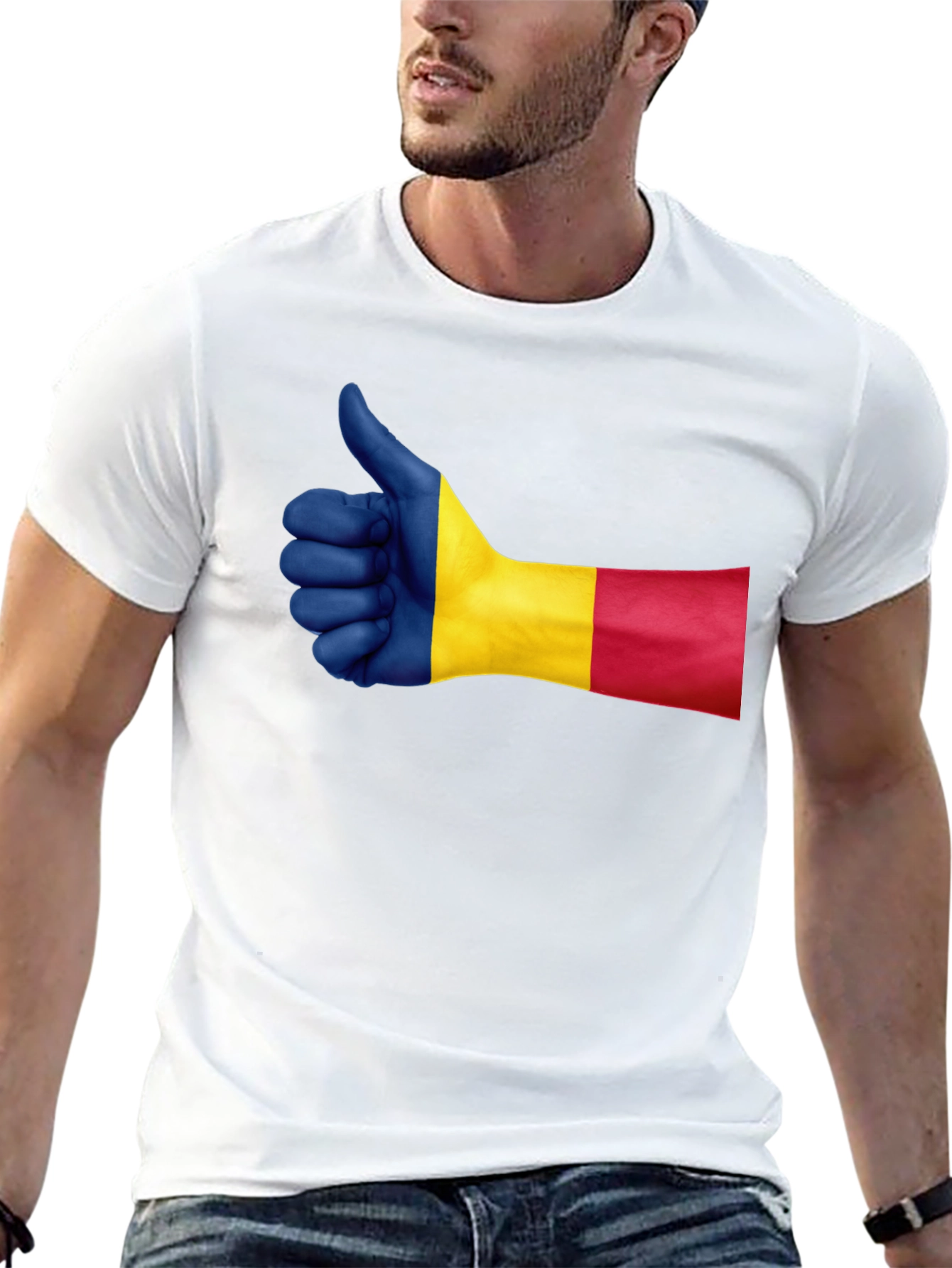 Romania Flag Thumbs Up Graphic Tee - Black