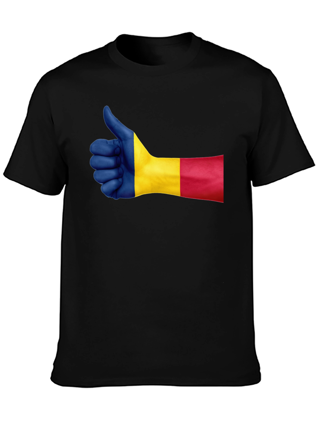 Romania Flag Thumbs Up Graphic Tee - Black