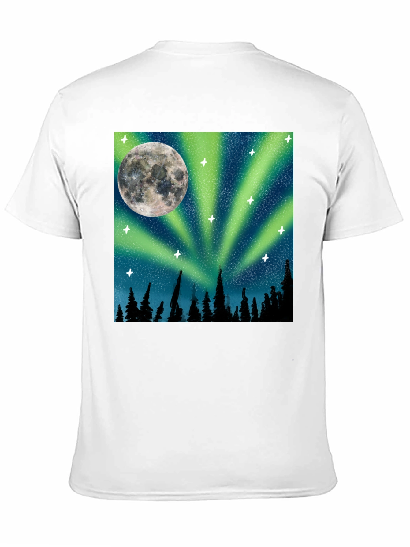 Northern Lights Moon T-Shirt - Black Cotton Tee