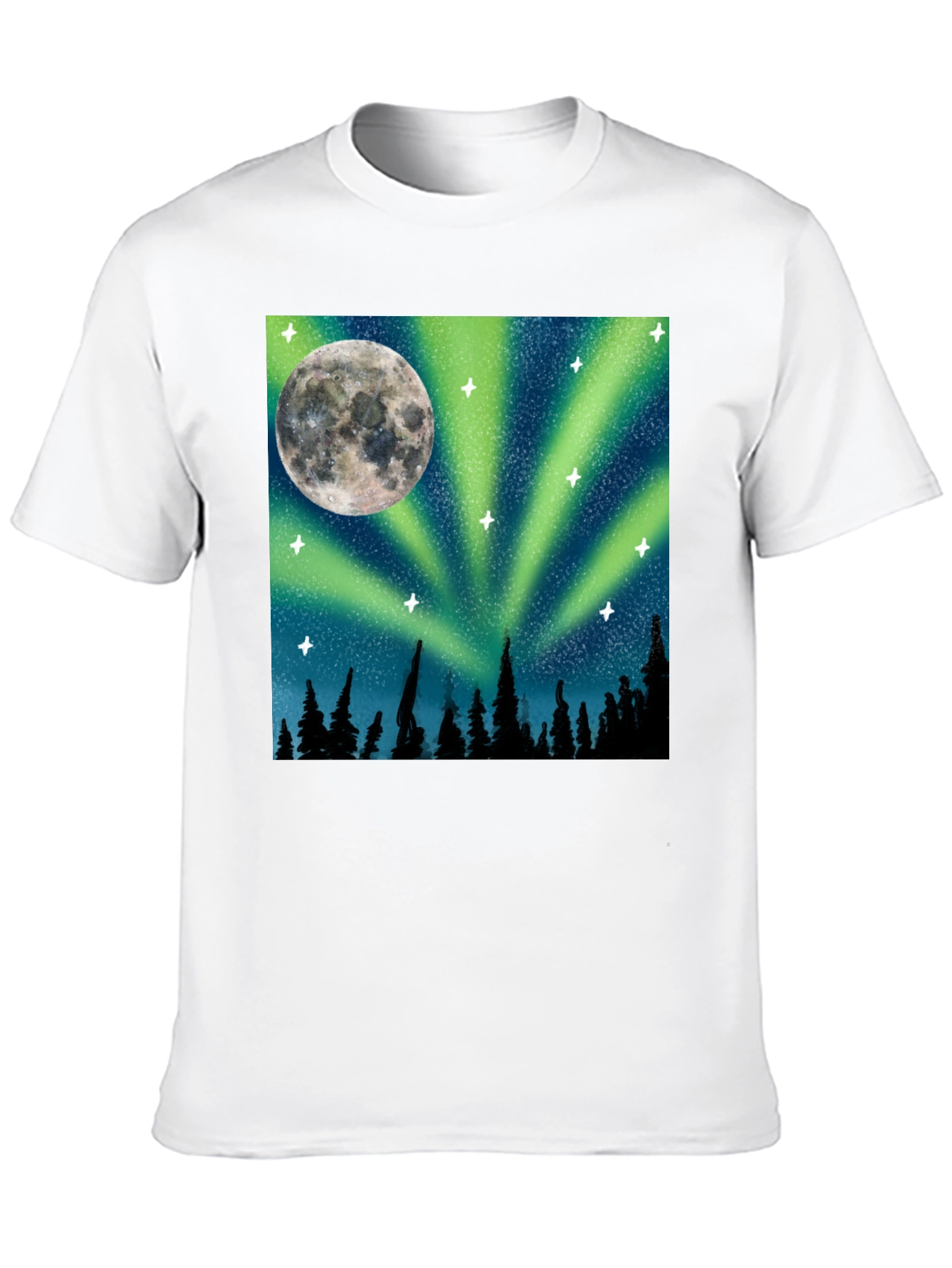 Northern Lights Moon T-Shirt - Black Cotton Tee