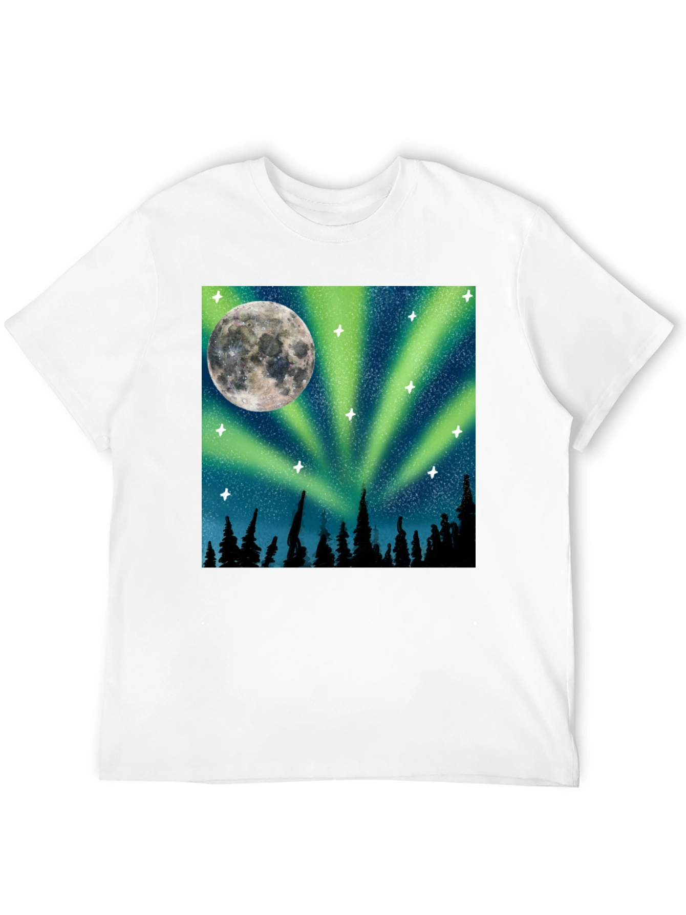 Northern Lights Moon T-Shirt - Black Cotton Tee