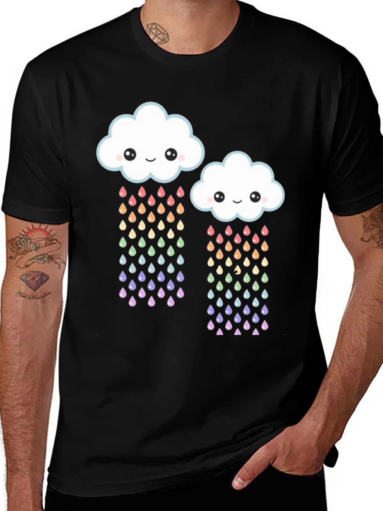 Cute Cloud Rainbow Drops Graphic Tee