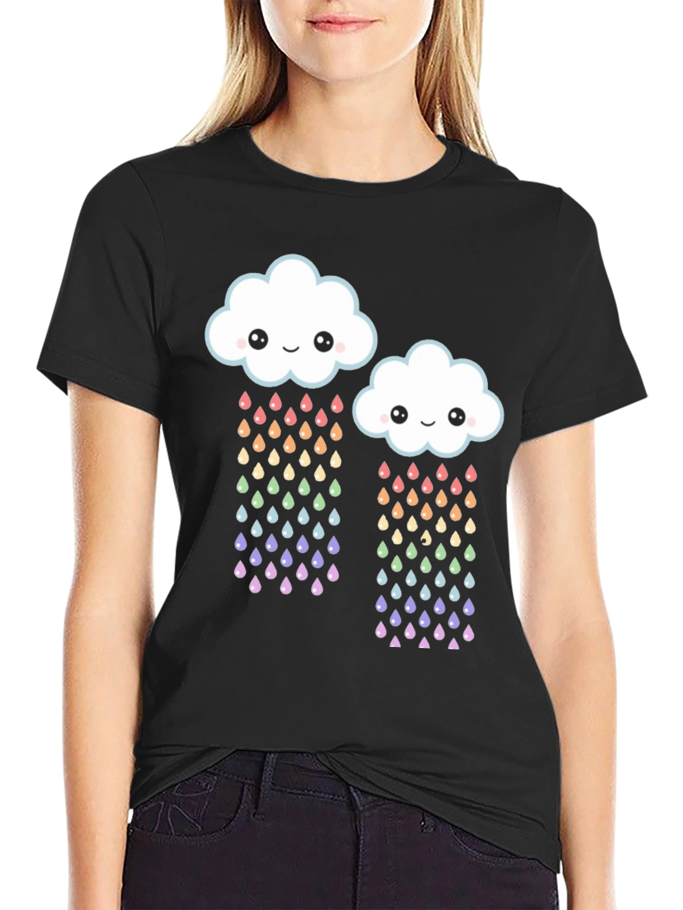 Cute Cloud Rainbow Drops Graphic Tee