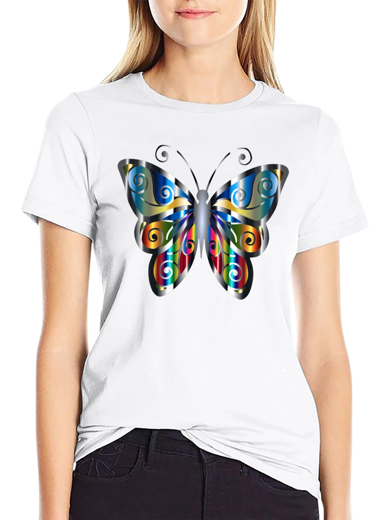Butterfly Graphic Print Mens Black T-Shirt