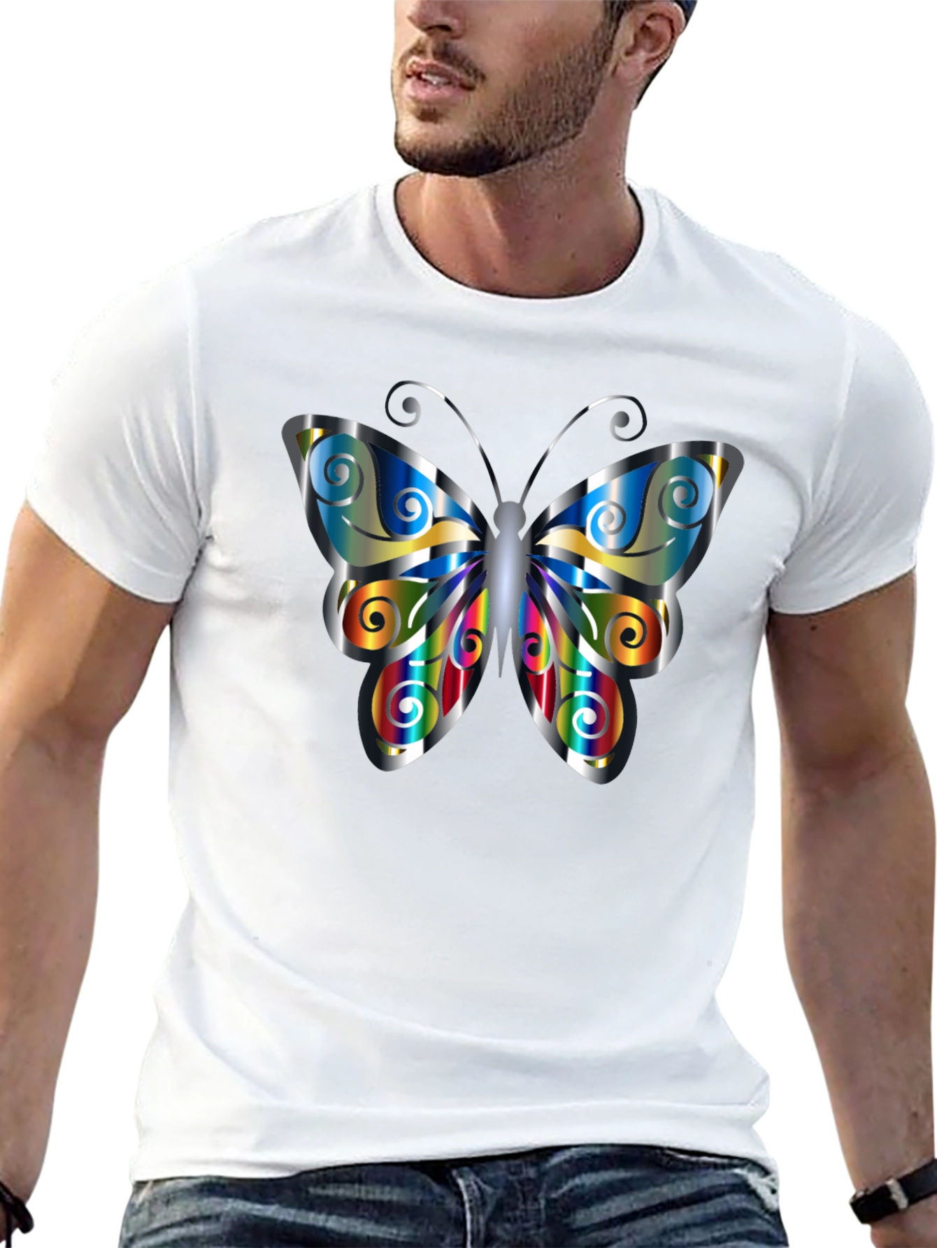 Butterfly Graphic Print Mens Black T-Shirt