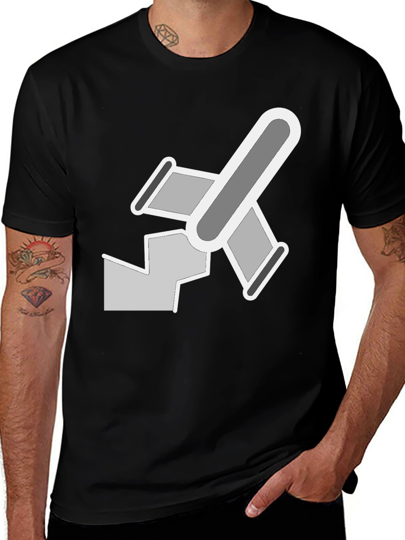 Abstract Geometric Graphic Print Mens Black T-Shirt