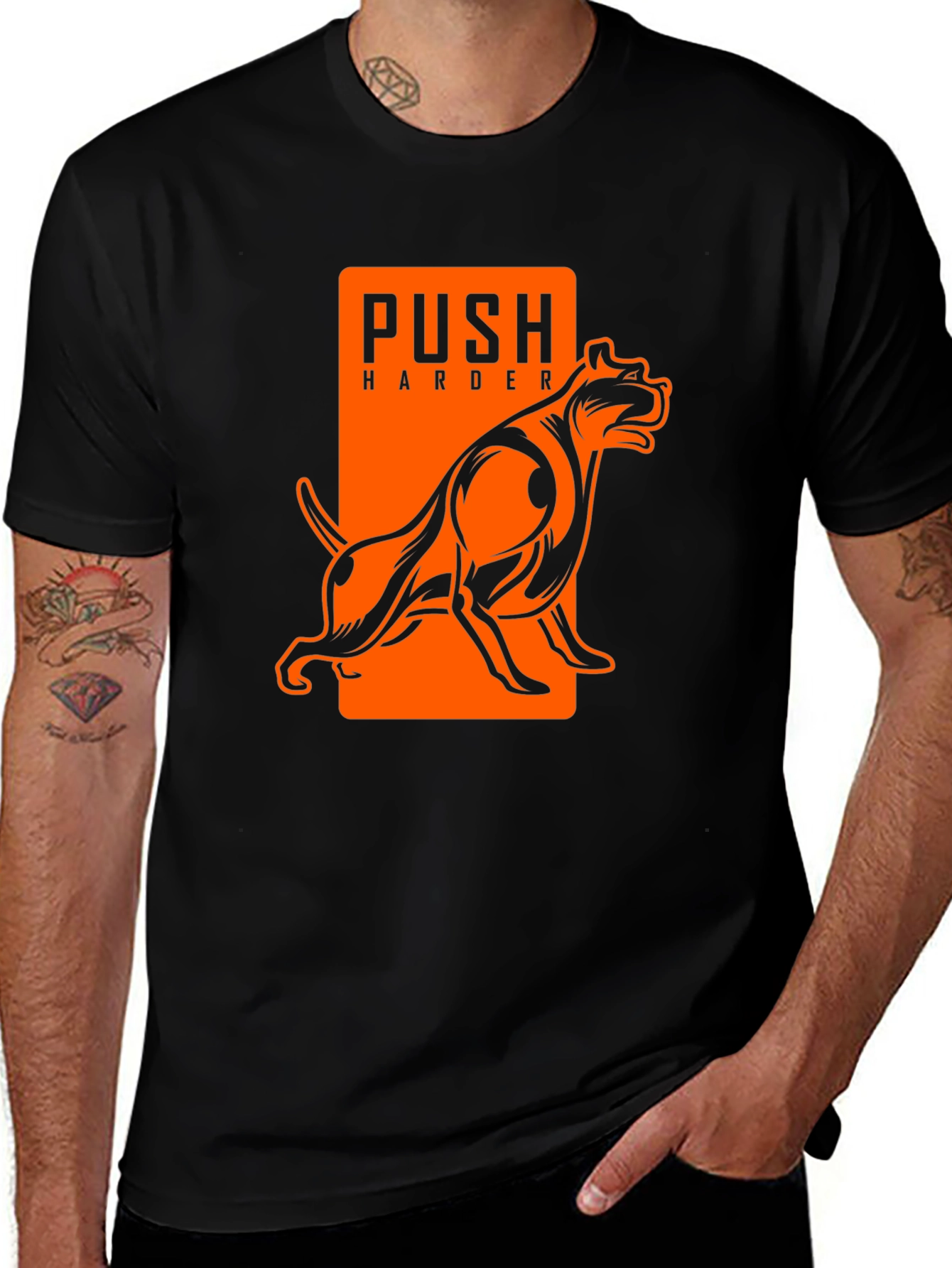 Push Harder Dog Graphic Black T-Shirt