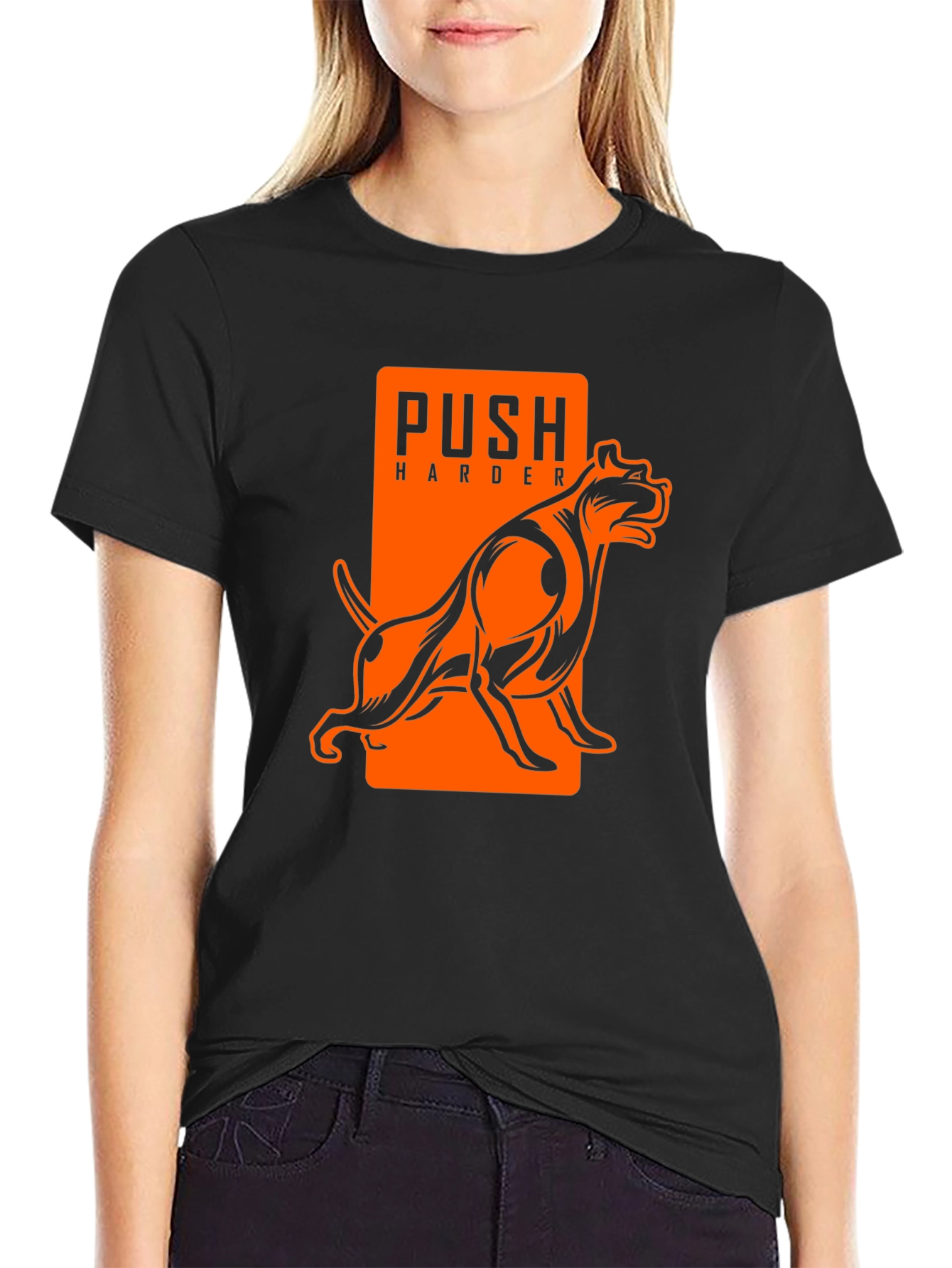 Push Harder Dog Graphic Black T-Shirt
