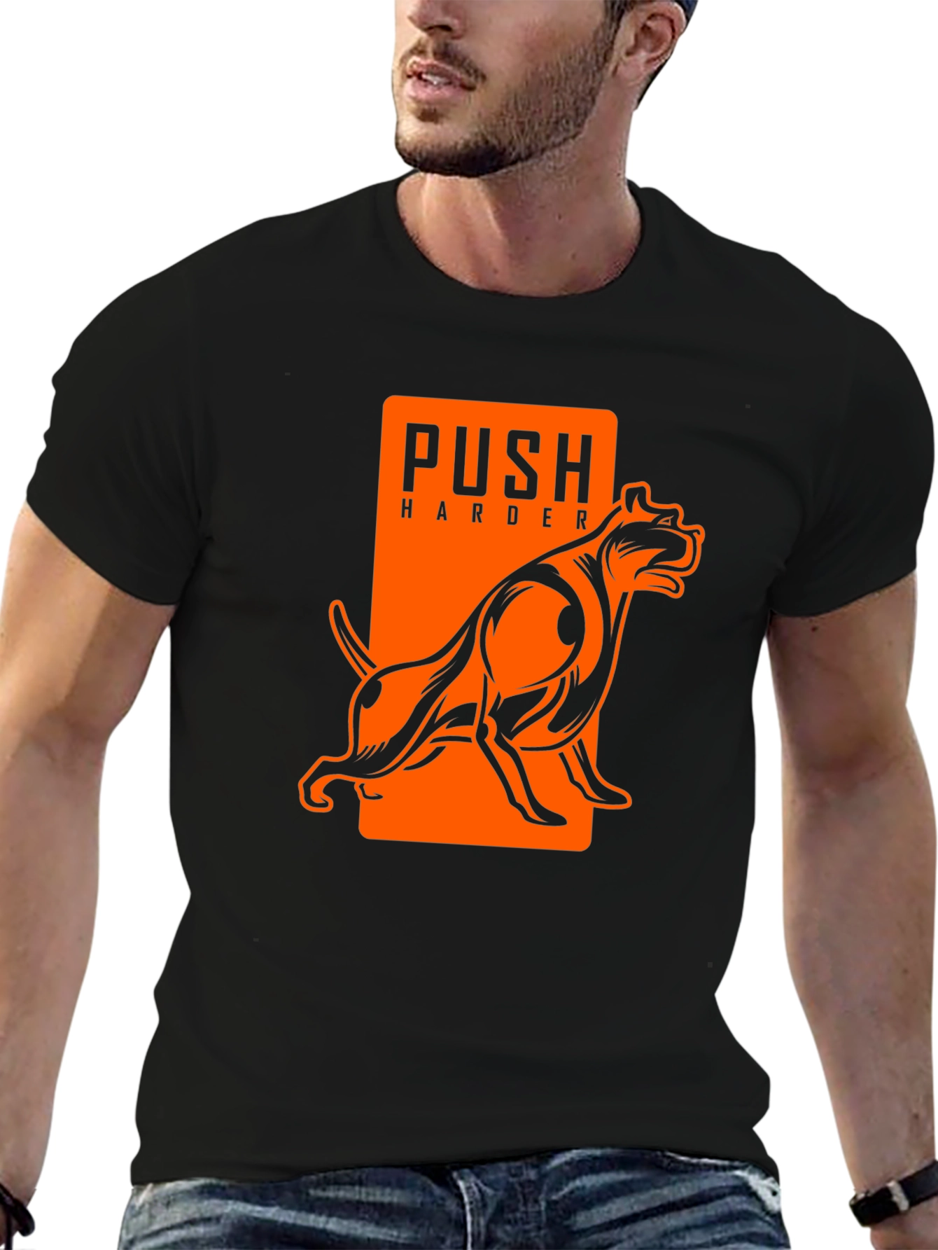 Push Harder Dog Graphic Black T-Shirt