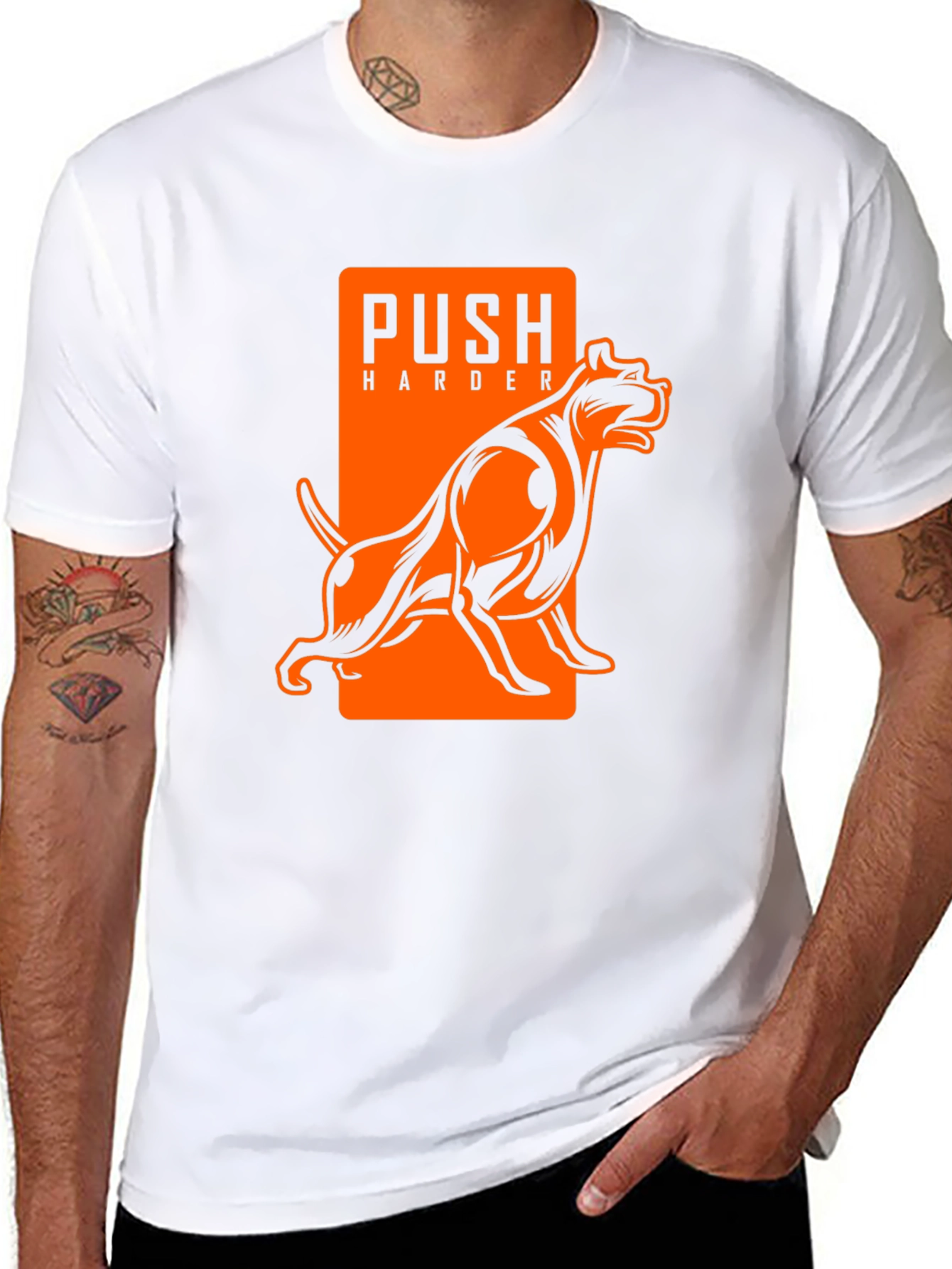 Push Harder Dog Graphic Black T-Shirt