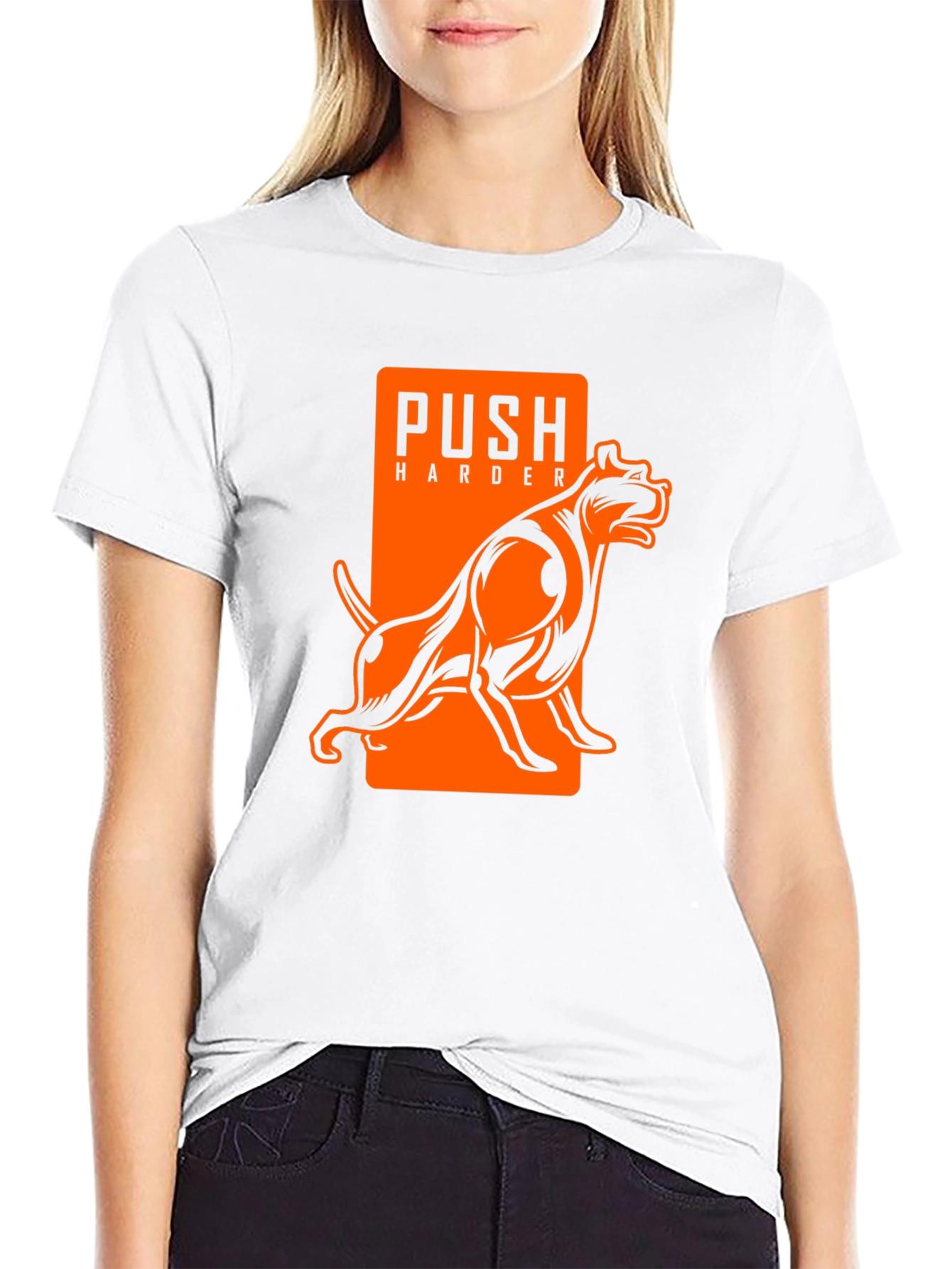 Push Harder Dog Graphic Black T-Shirt