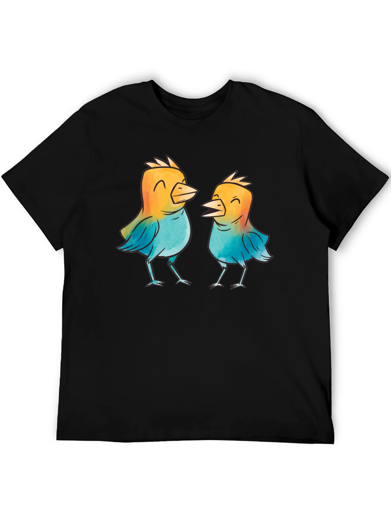 Whimsical Birds Graphic T-Shirt - Black