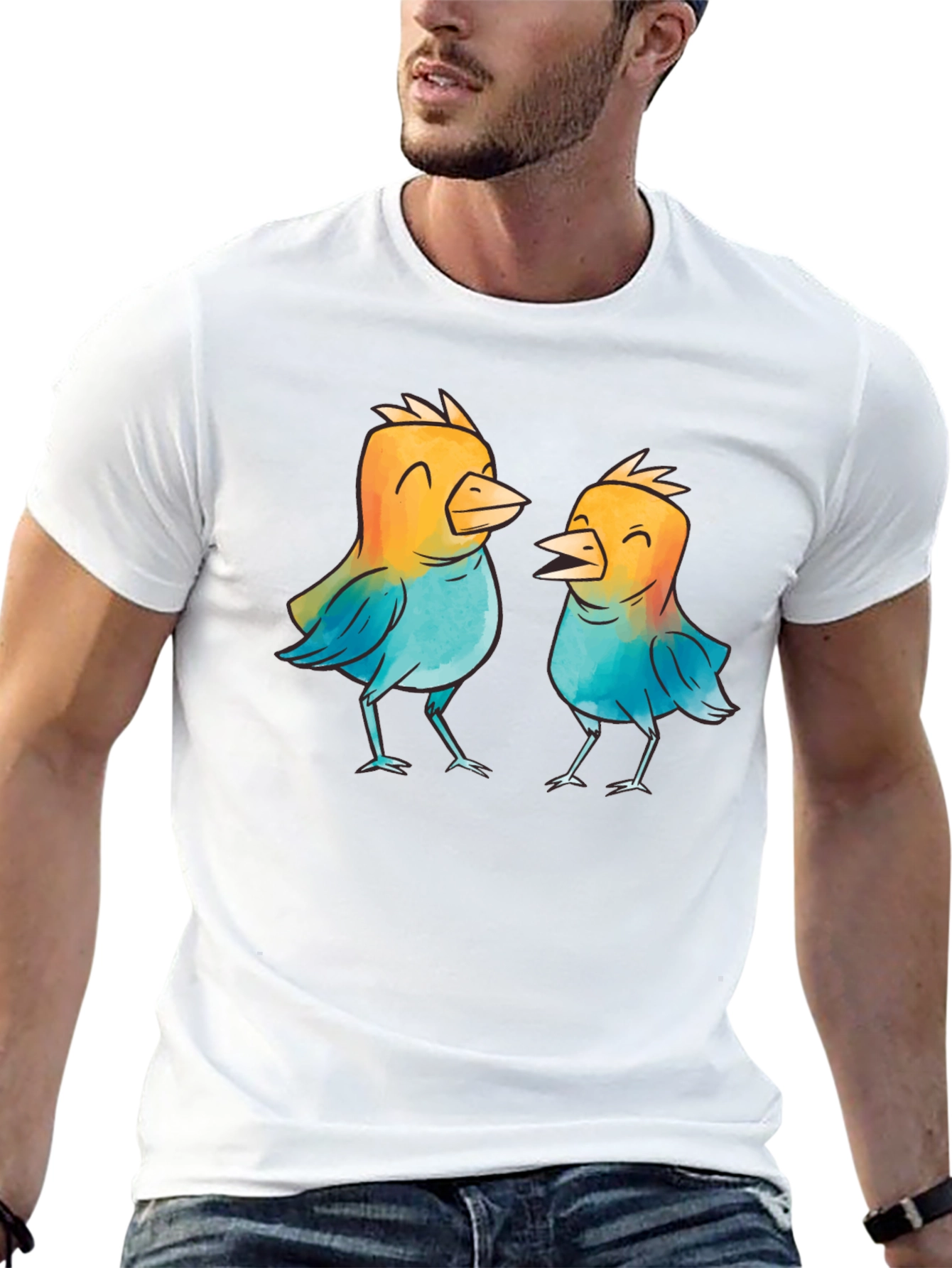 Whimsical Birds Graphic T-Shirt - Black