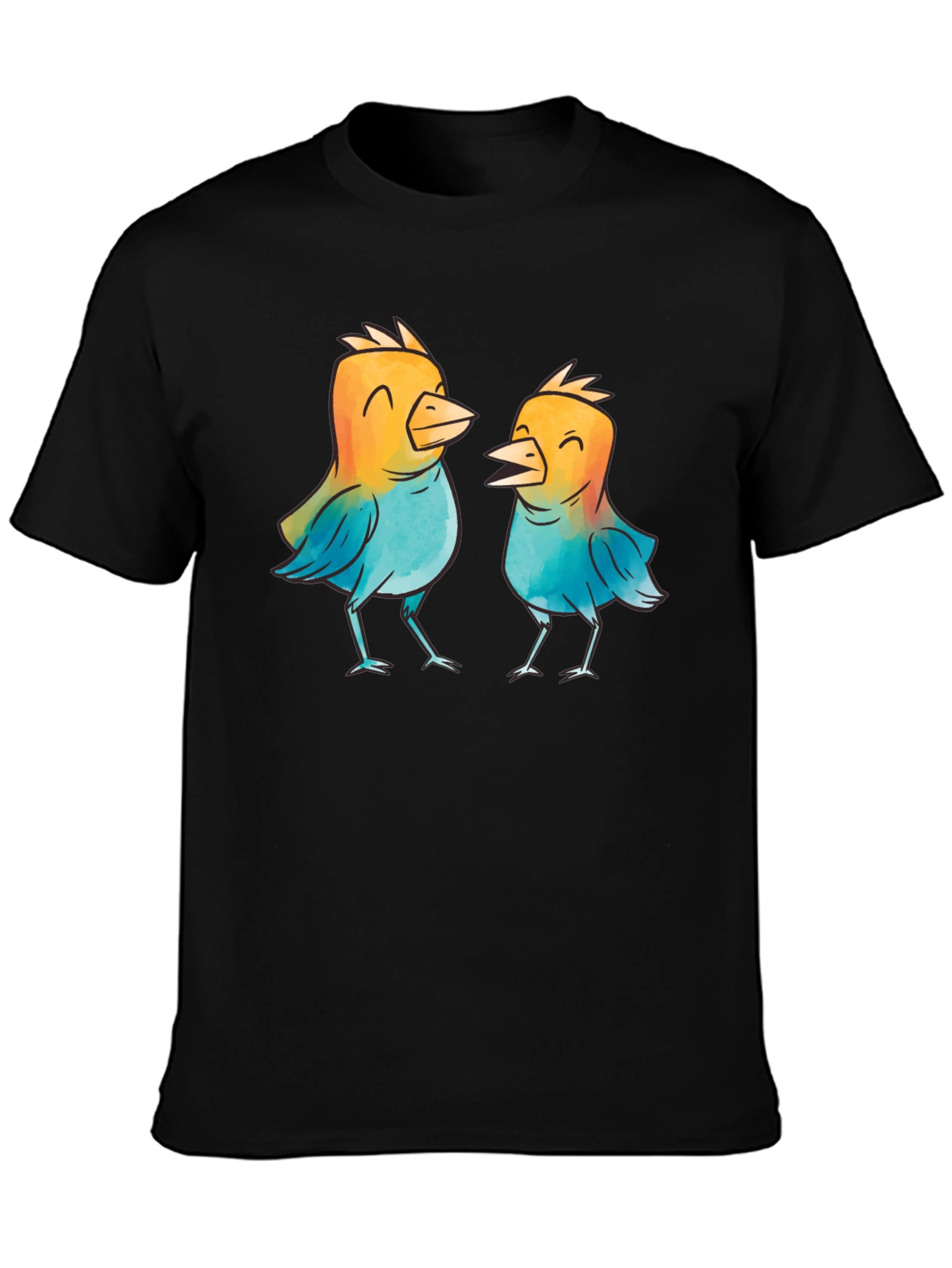 Whimsical Birds Graphic T-Shirt - Black