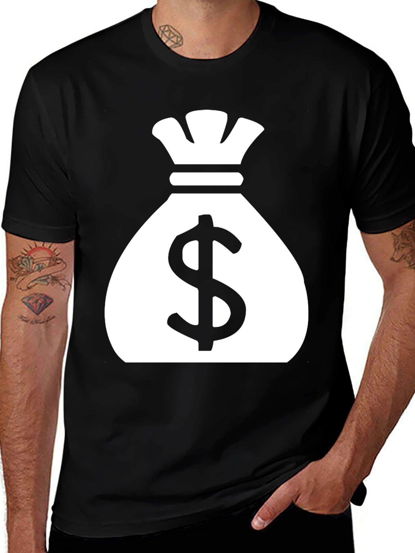 Money Bag Graphic Tee - Black Cotton T-Shirt