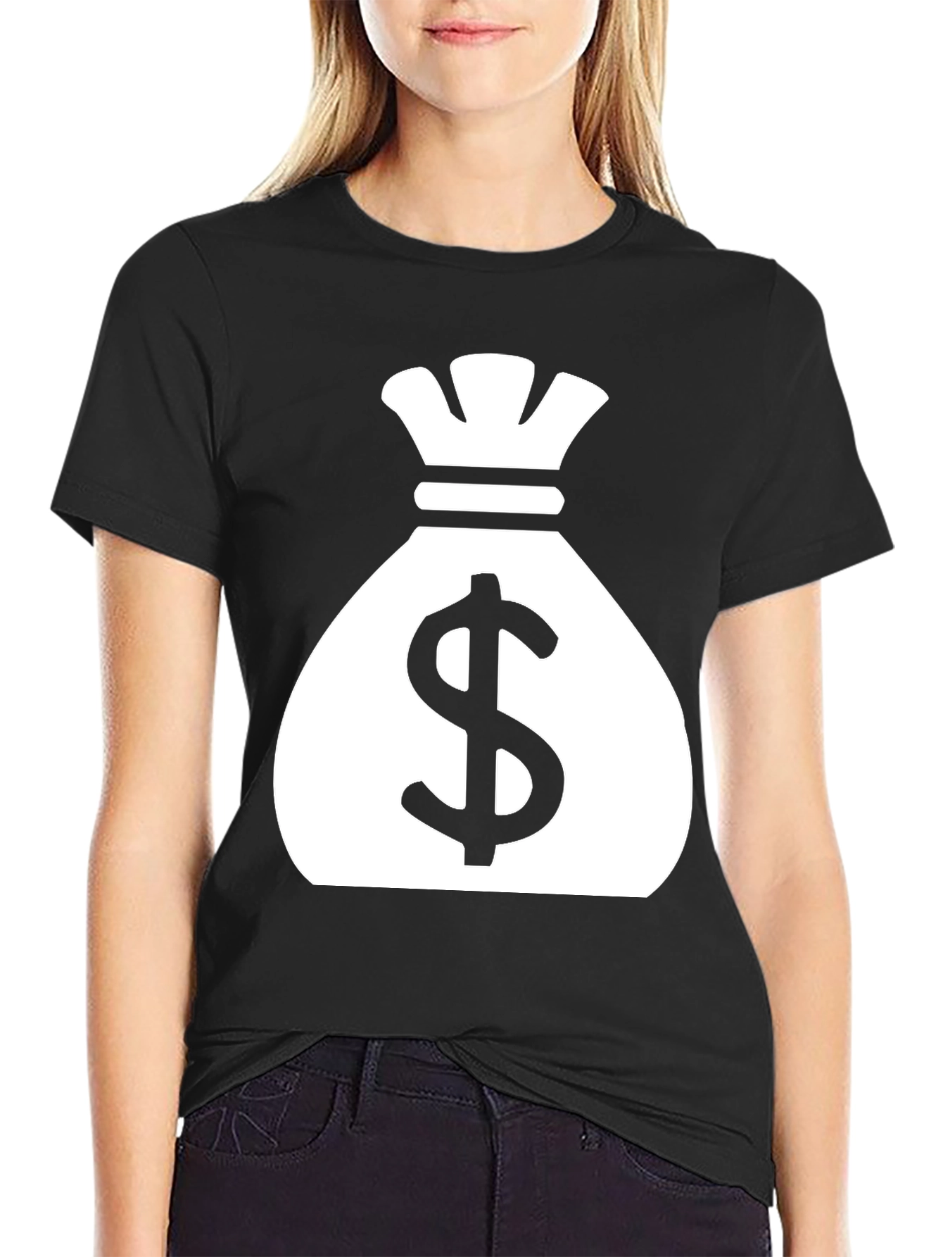 Money Bag Graphic Tee - Black Cotton T-Shirt
