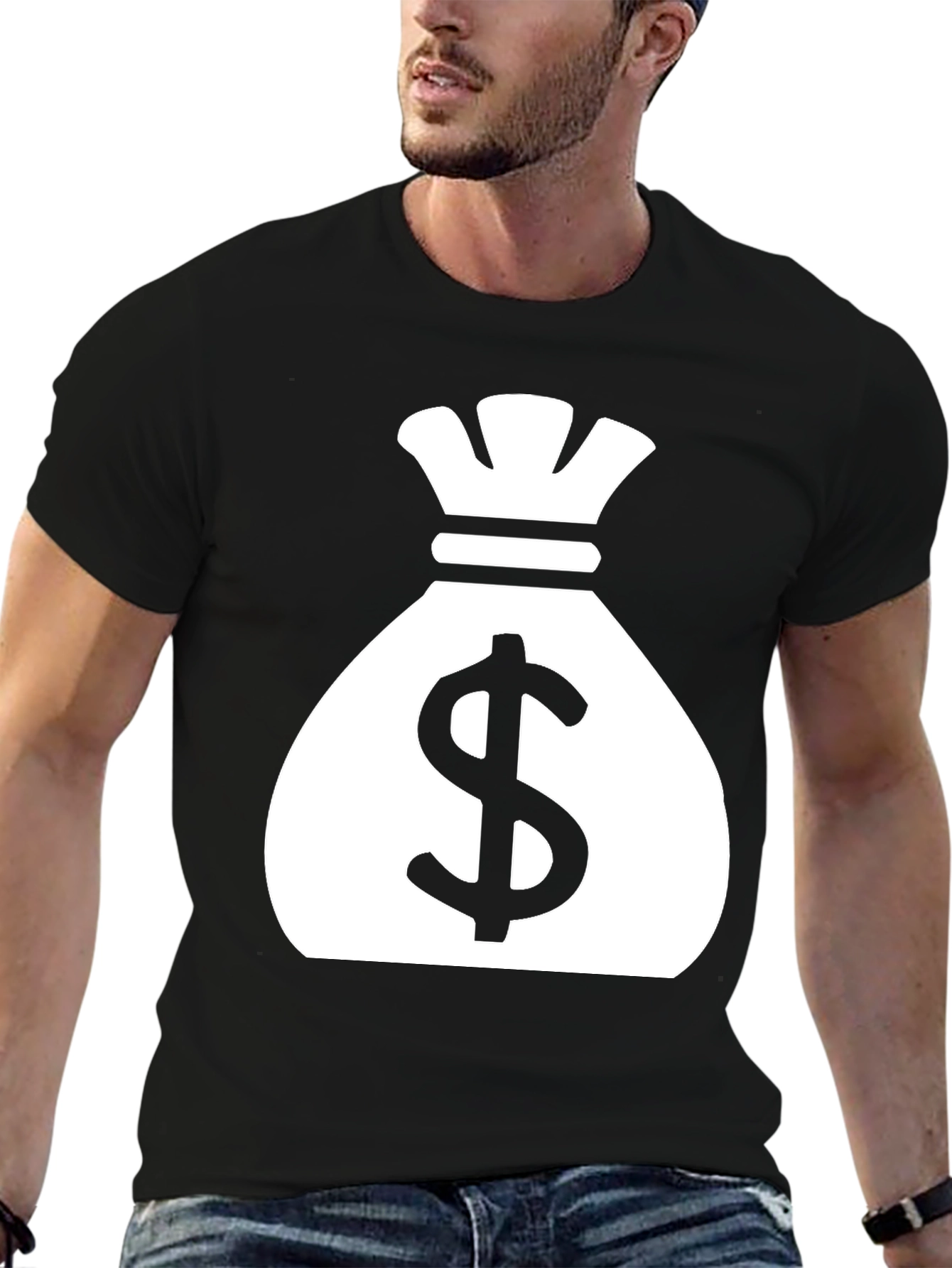 Money Bag Graphic Tee - Black Cotton T-Shirt