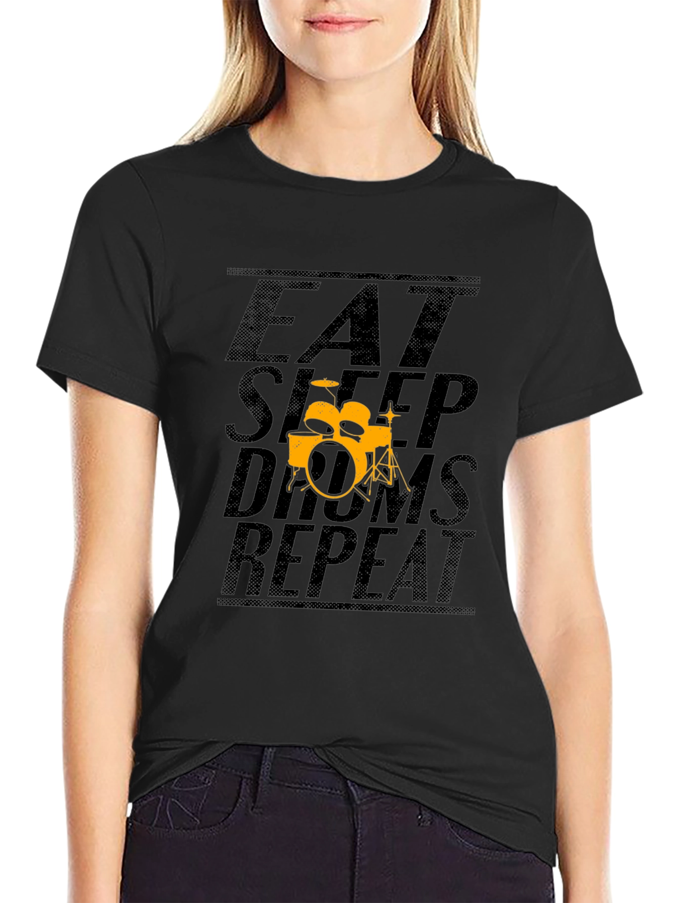 Eat Sleep Drums Repeat Black T-Shirt