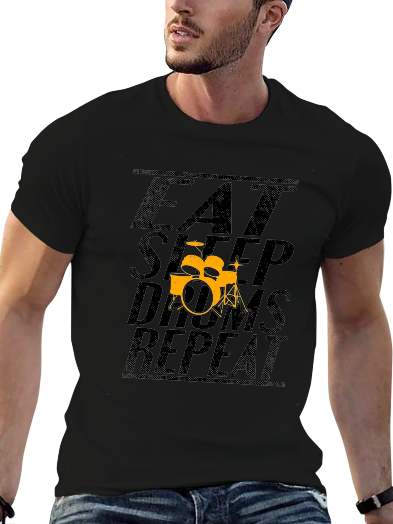 Eat Sleep Drums Repeat Black T-Shirt