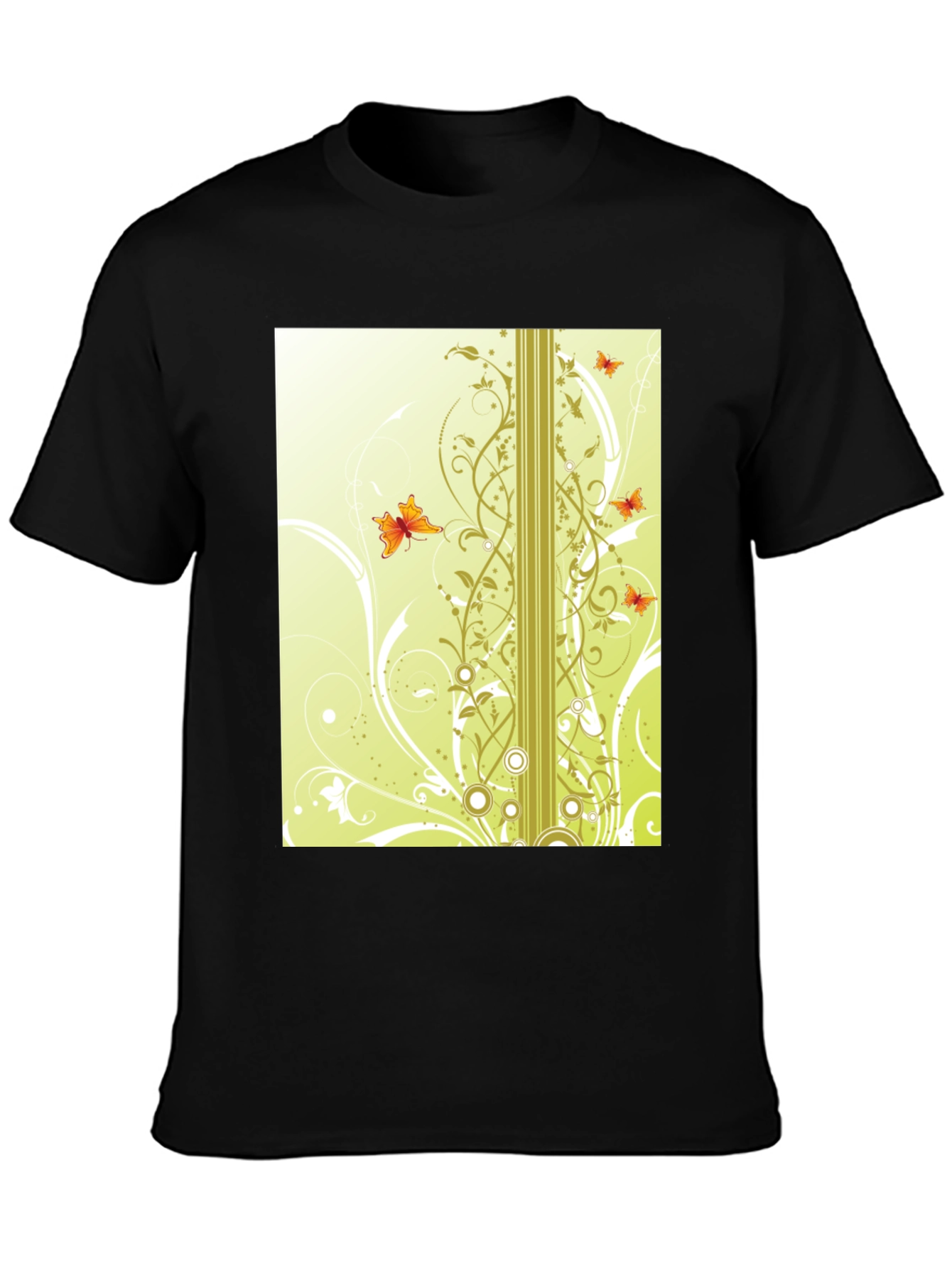 Stylish Black T-Shirt with Butterfly Vine Design