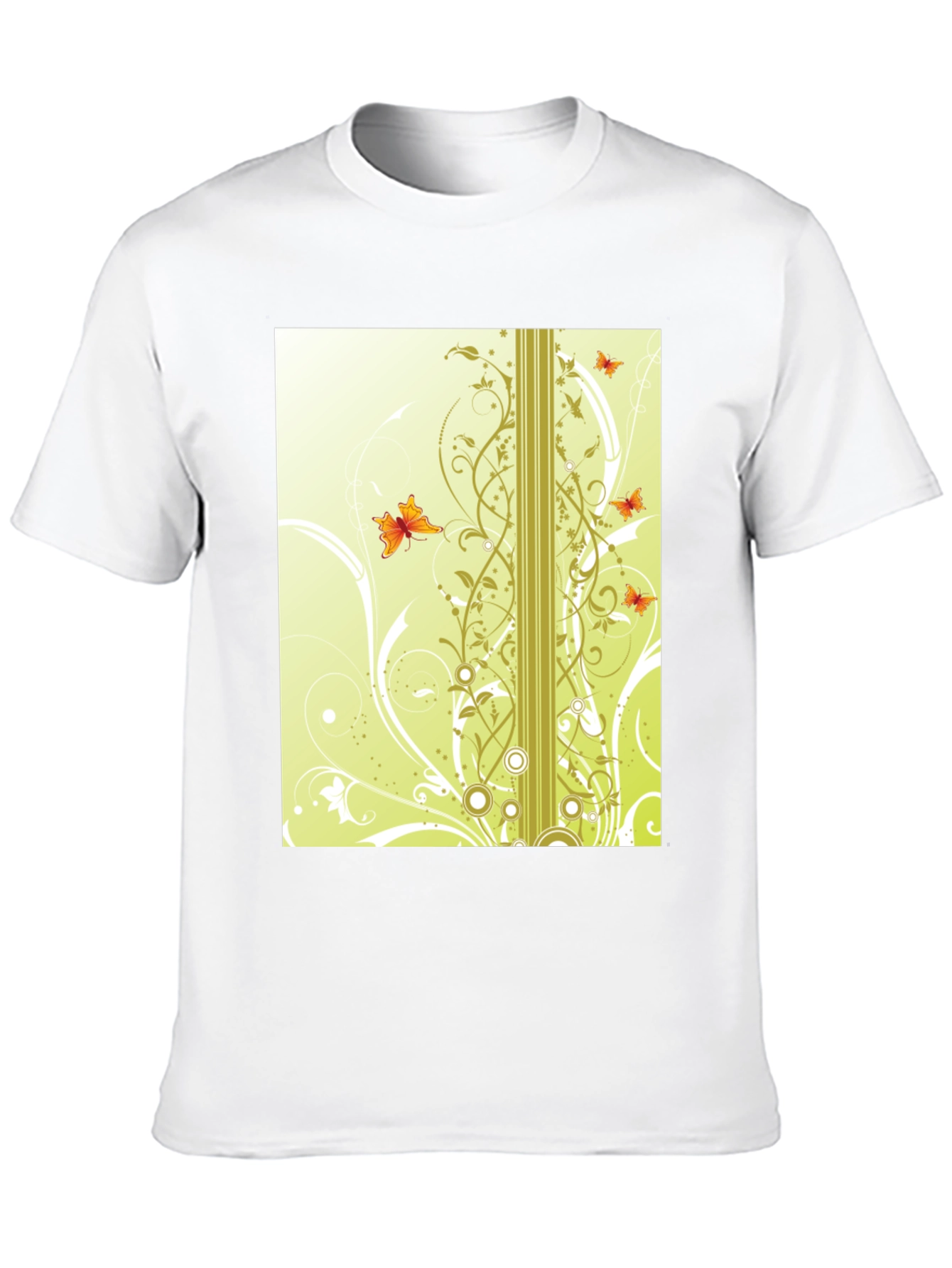 Stylish Black T-Shirt with Butterfly Vine Design