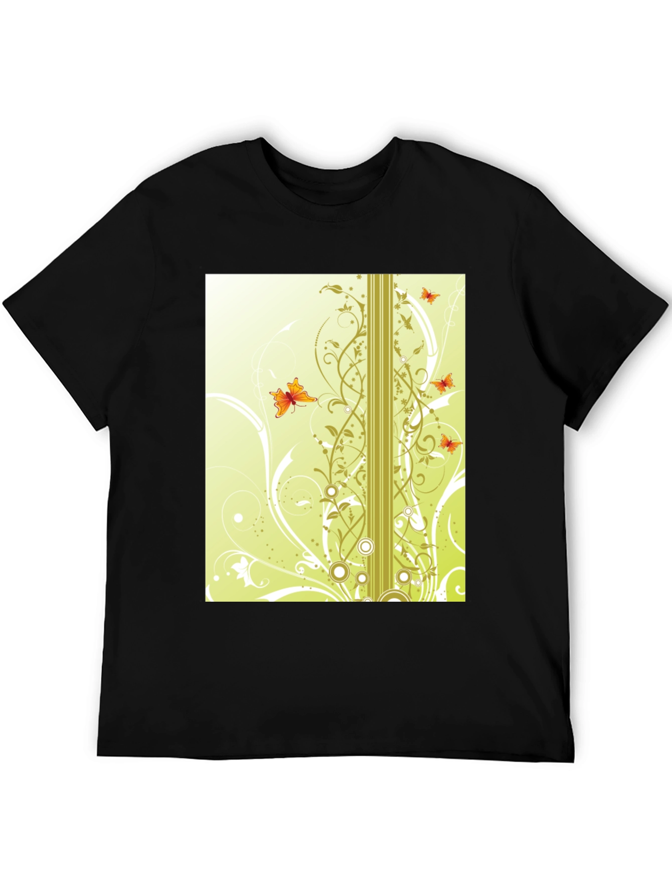 Stylish Black T-Shirt with Butterfly Vine Design