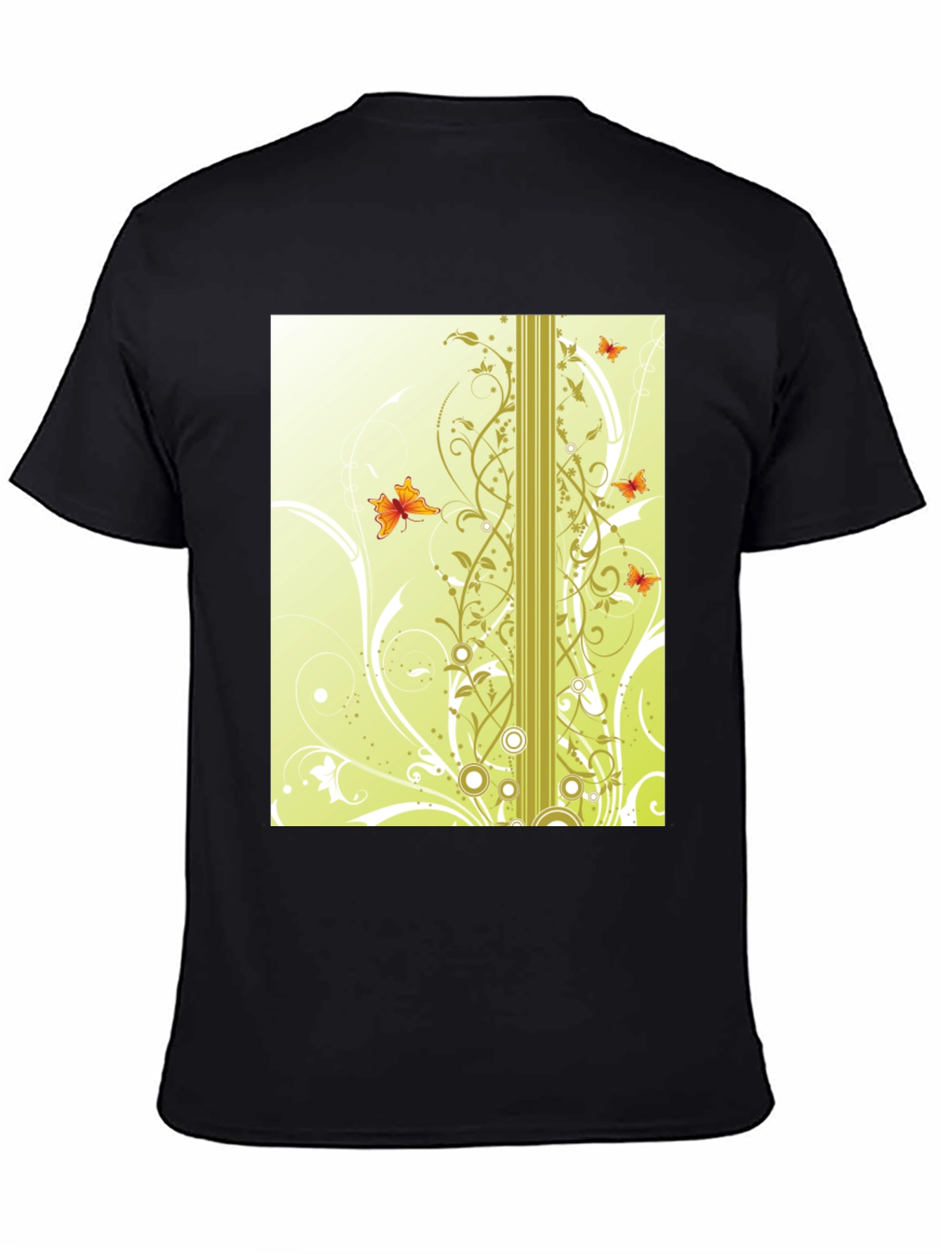 Stylish Black T-Shirt with Butterfly Vine Design