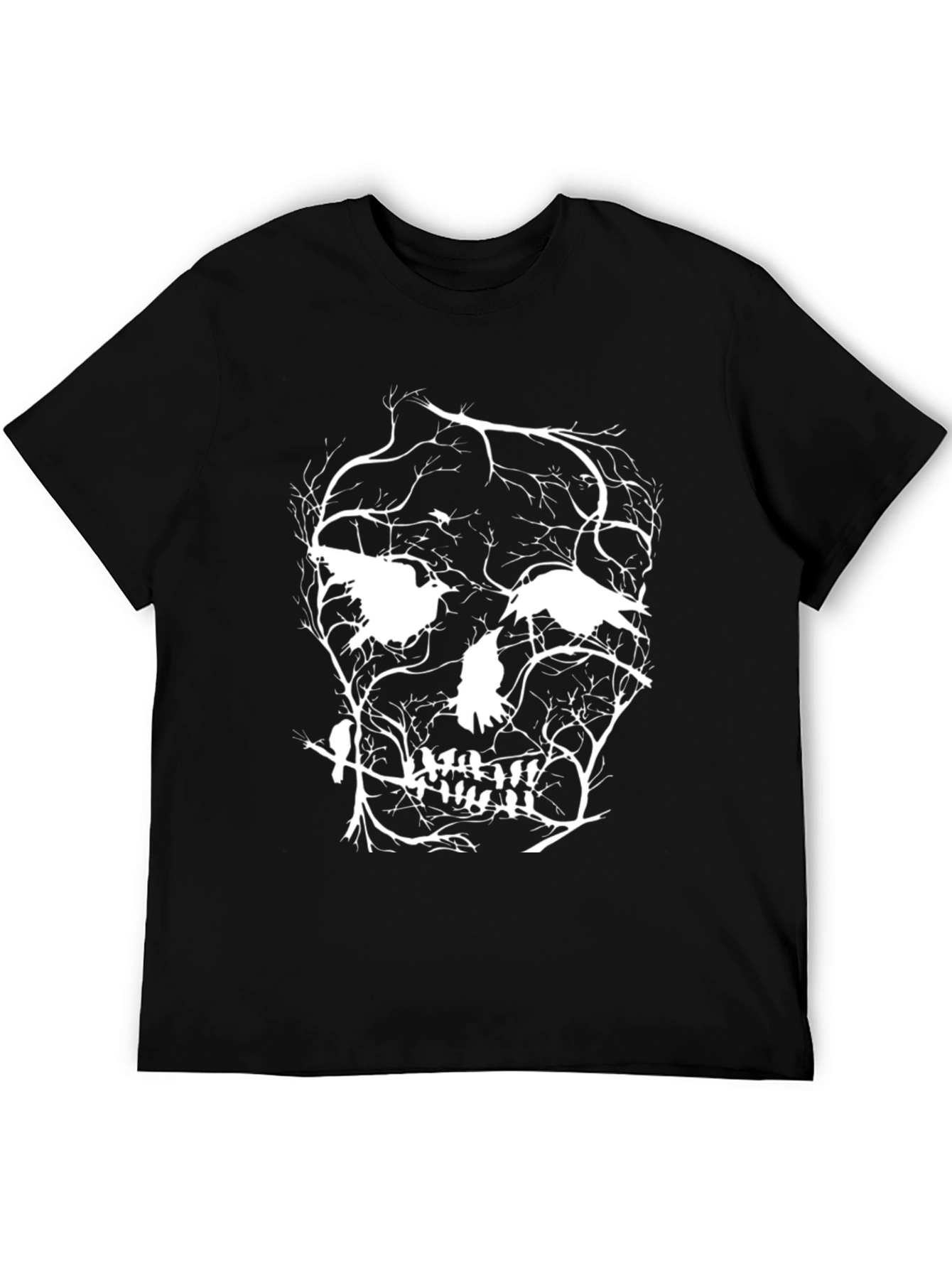Raven Skull Graphic Tee - Black Cotton Blend