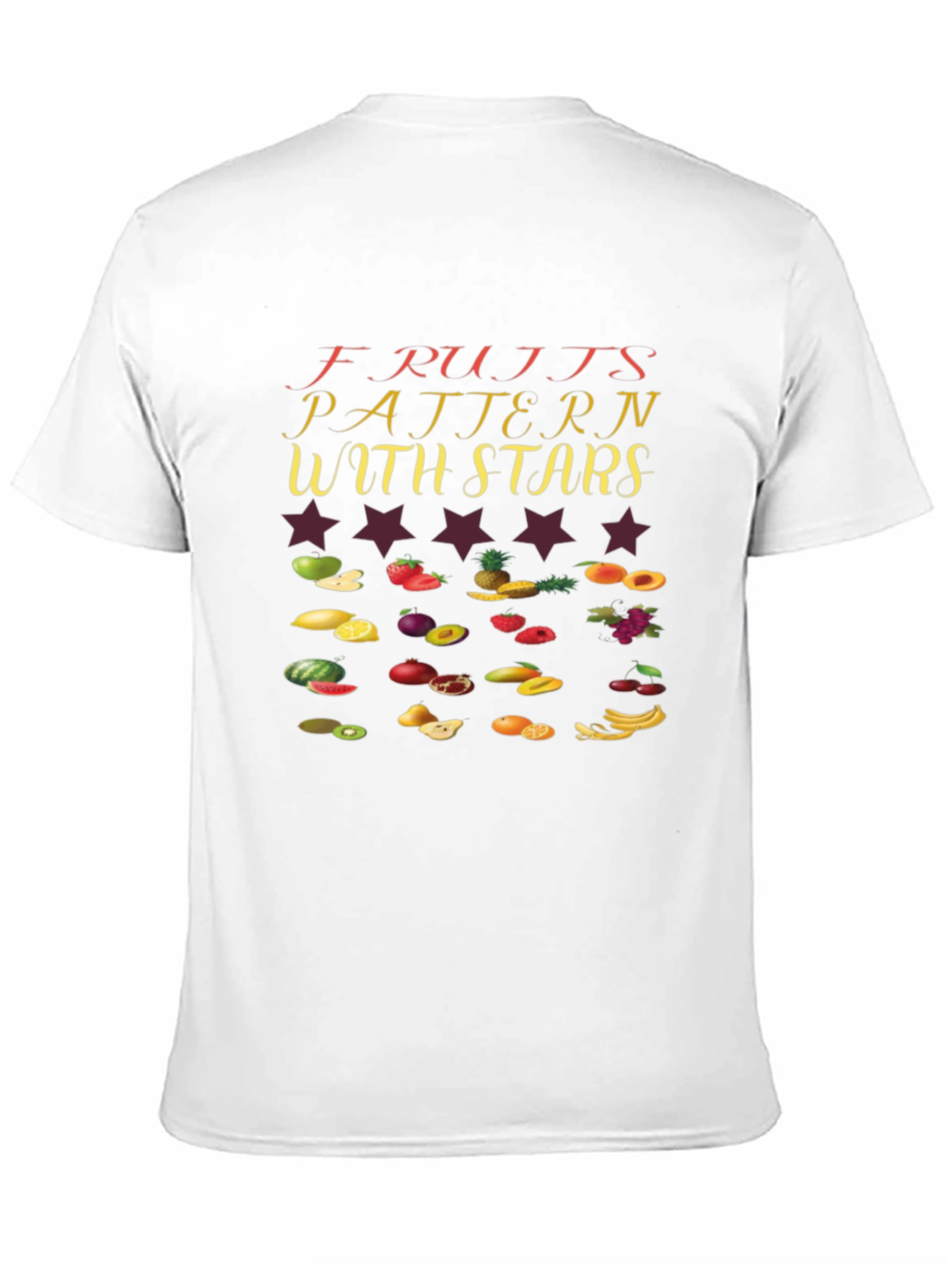 Fruits Pattern with Stars Black T-Shirt