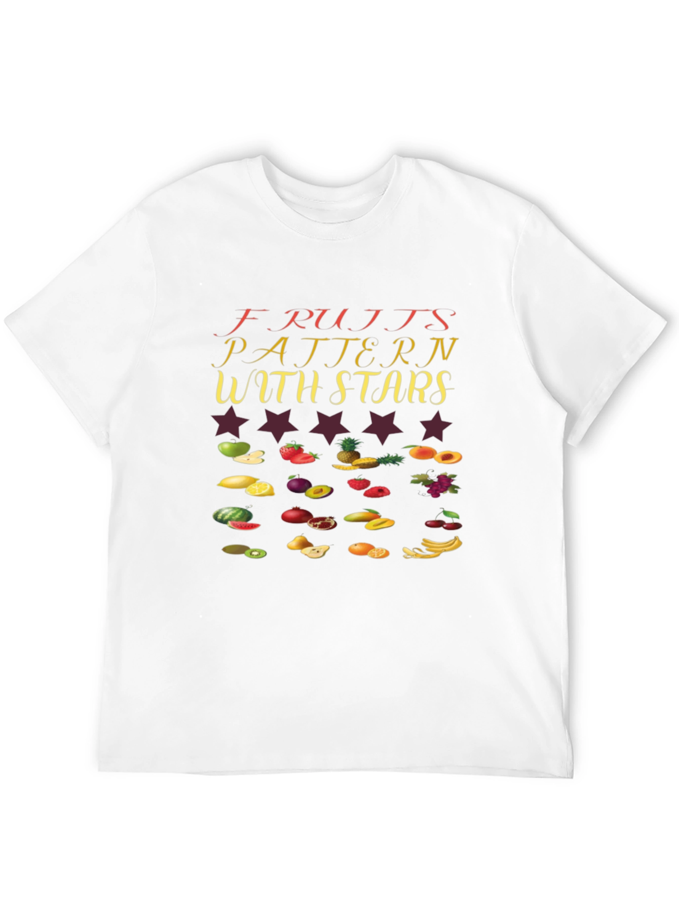 Fruits Pattern with Stars Black T-Shirt