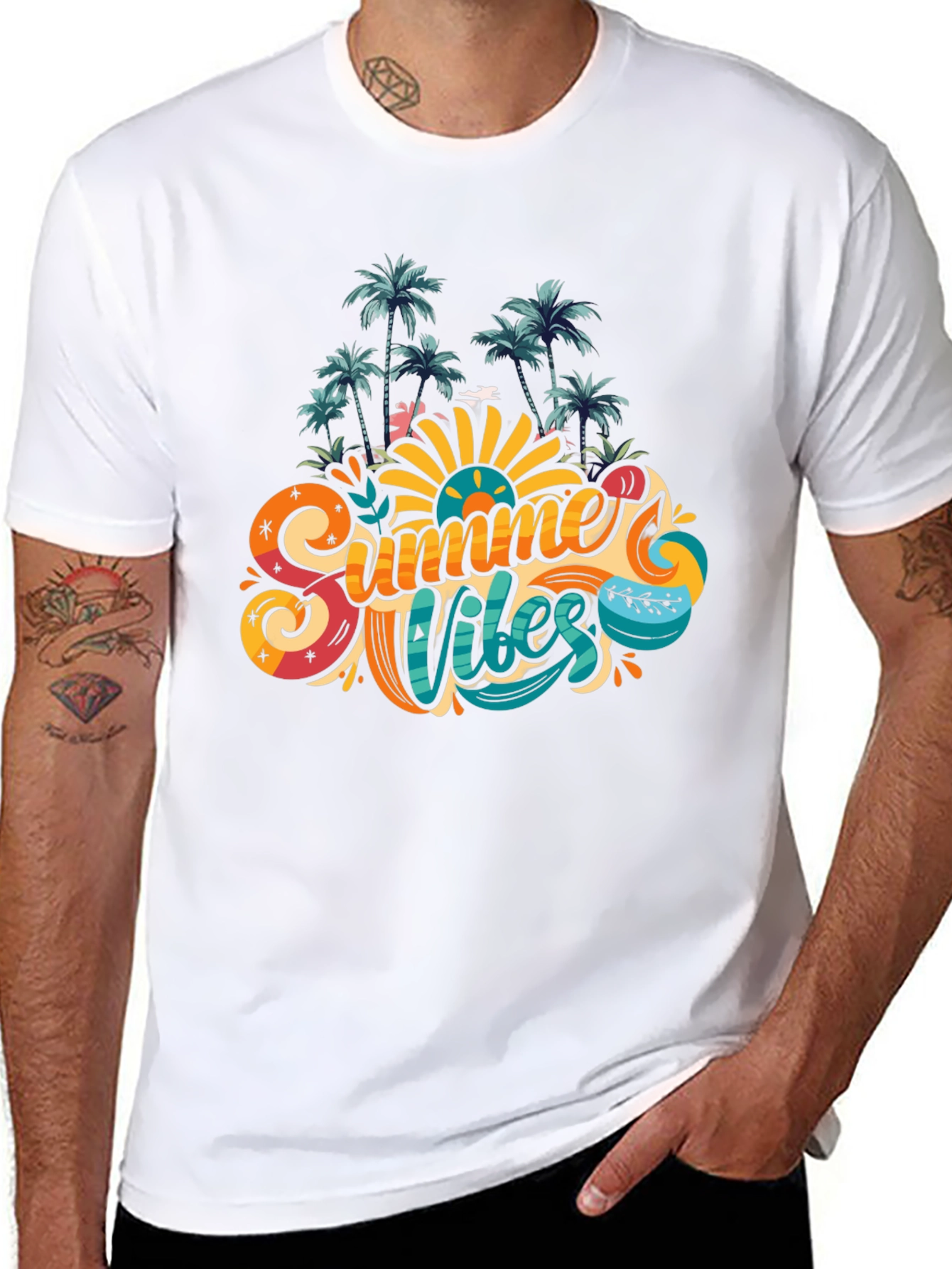 Summer Vibes Graphic Tee - Tropical Palm Design